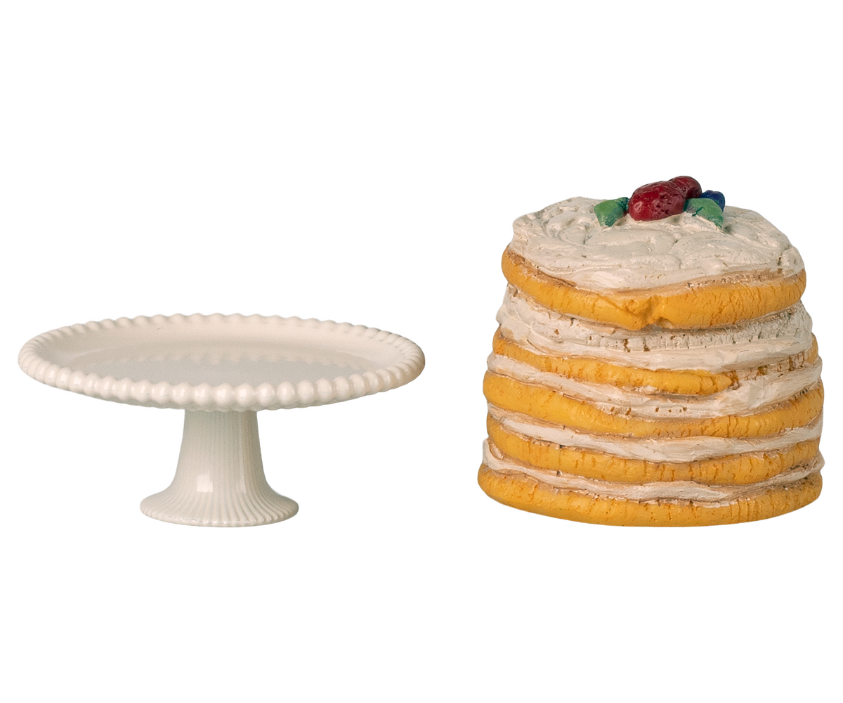 Maileg Party Cake and Cake Stand, Mouse - Off White at Bibelot Leek