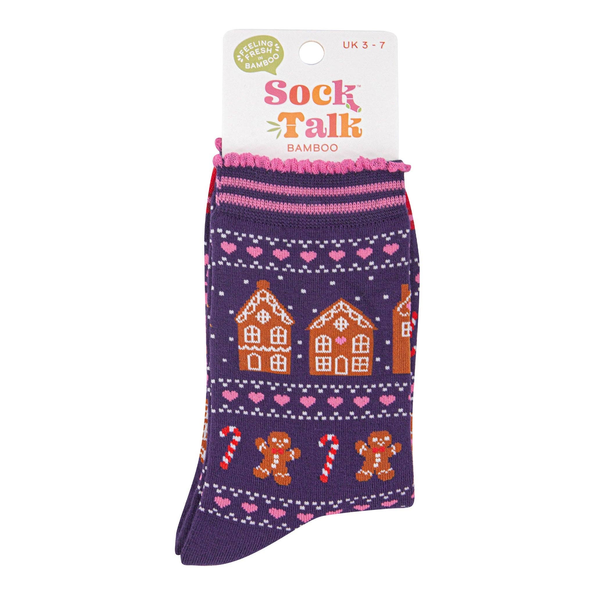 Women's Bamboo Socks - Navy Blue/Red, Gingerbread Fair Isle