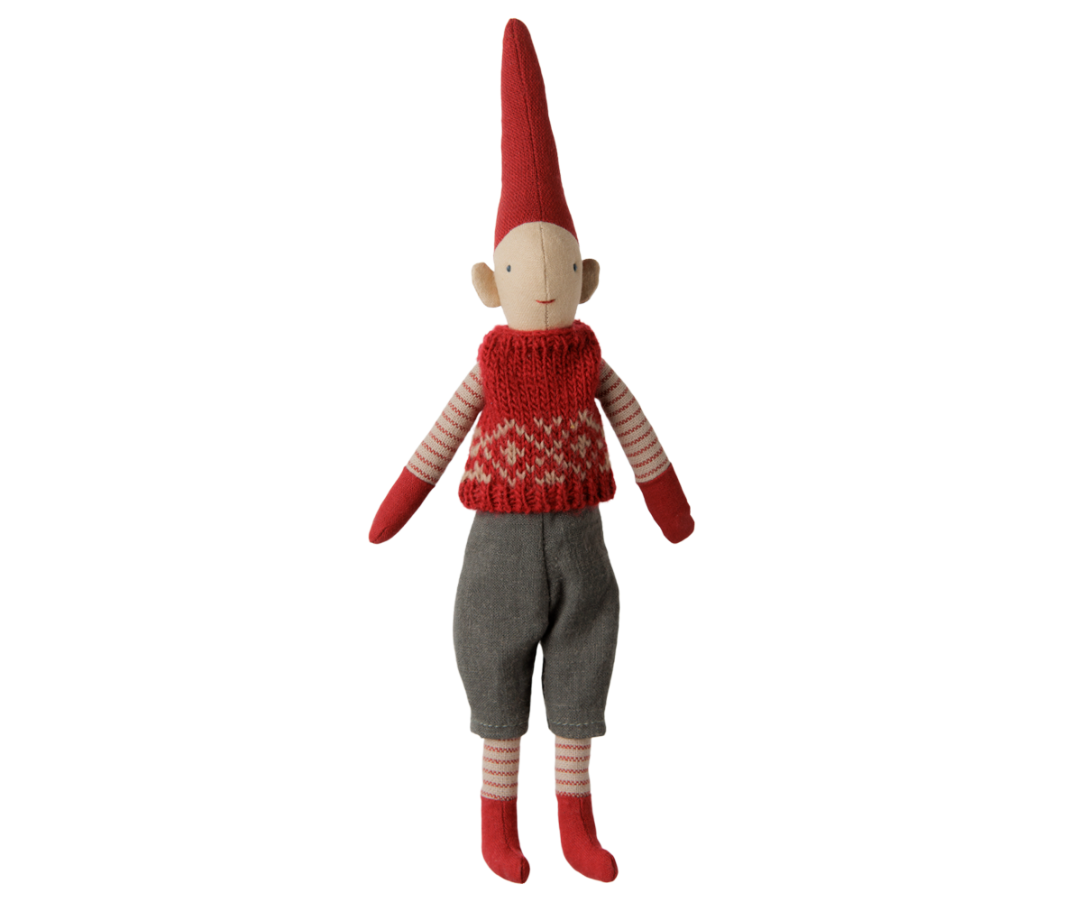 Maileg Pixy, Size 1 - Boy - Red Knitted Vest at Bibelot UK Stockist
