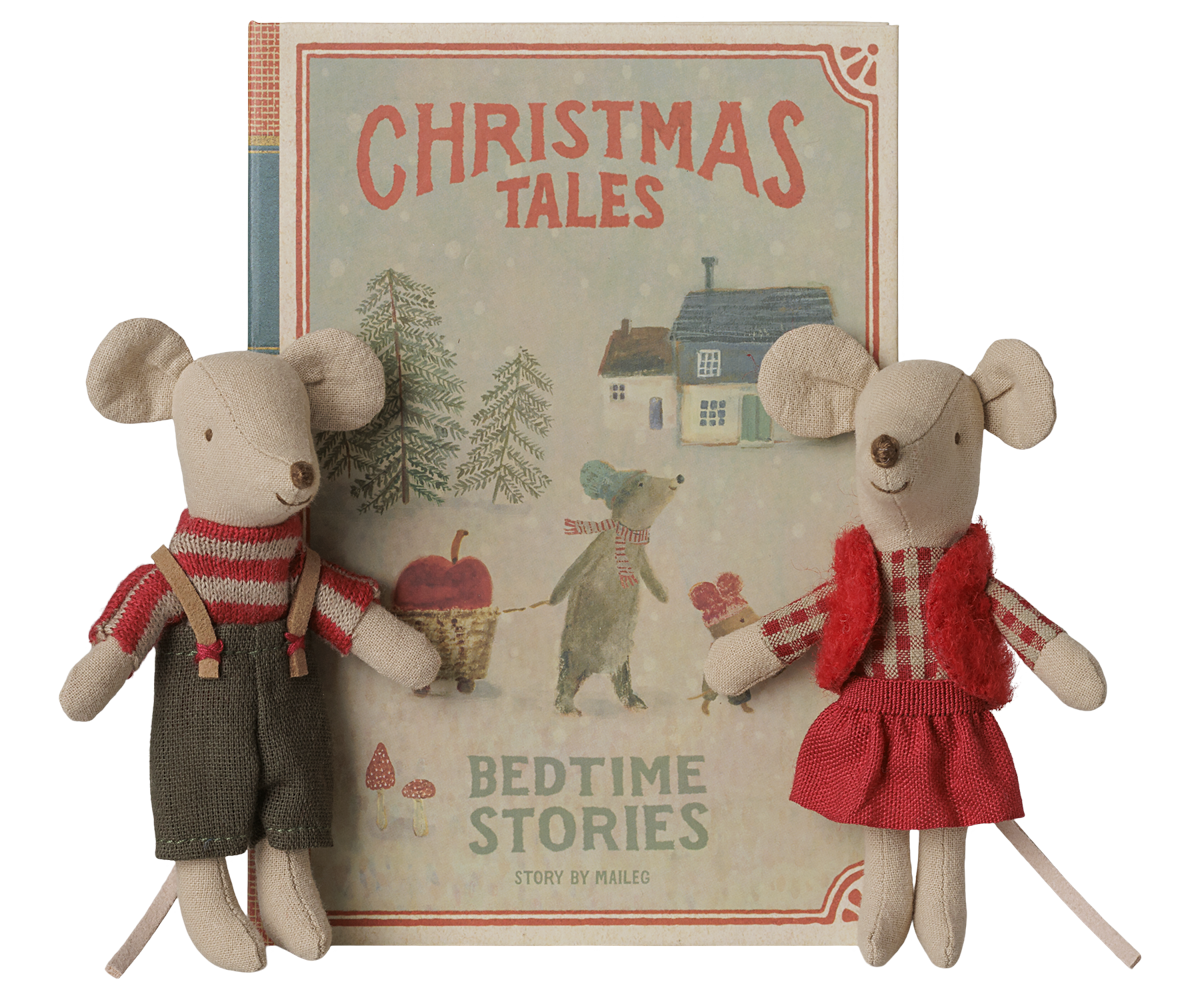 Maileg Christmas Twin Mice, Little Sister and Brother in Book at Bibelot Leek UK Stockist