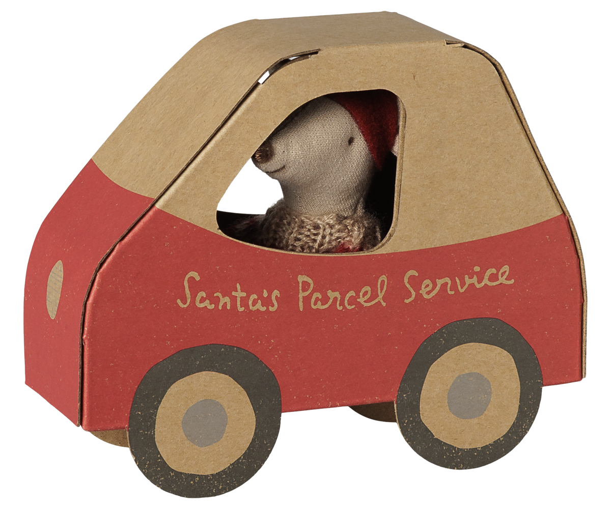 Maileg Christmas Mouse, Little Sister in Car Box at Bibelot Leek UK Stockist