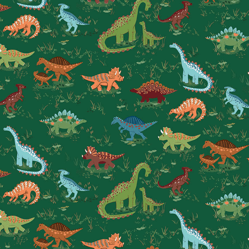 Makower Prehistoric Roam Green 166/G Cotton Fabric at Bibelot, Leek