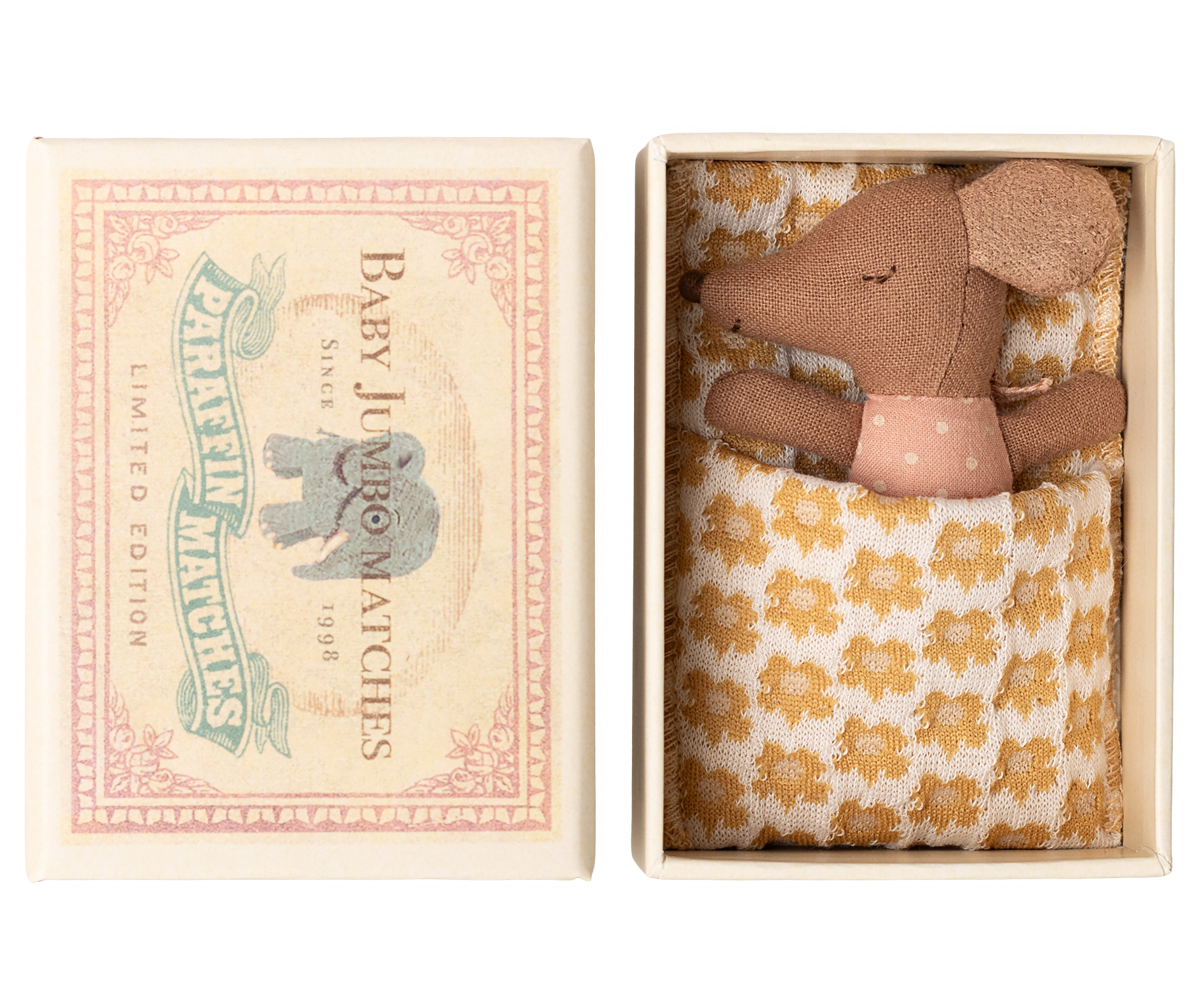 Maileg Sleepy Wakey Baby Mouse in Matchbox - Rose UK Stockist