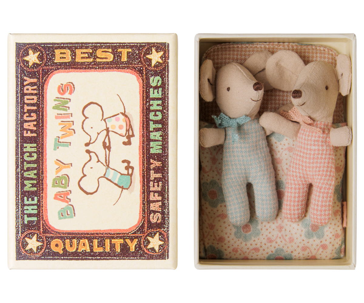Maileg Twins, Baby Mice in Matchbox - Checker at Bibelot Leek UK Stockist