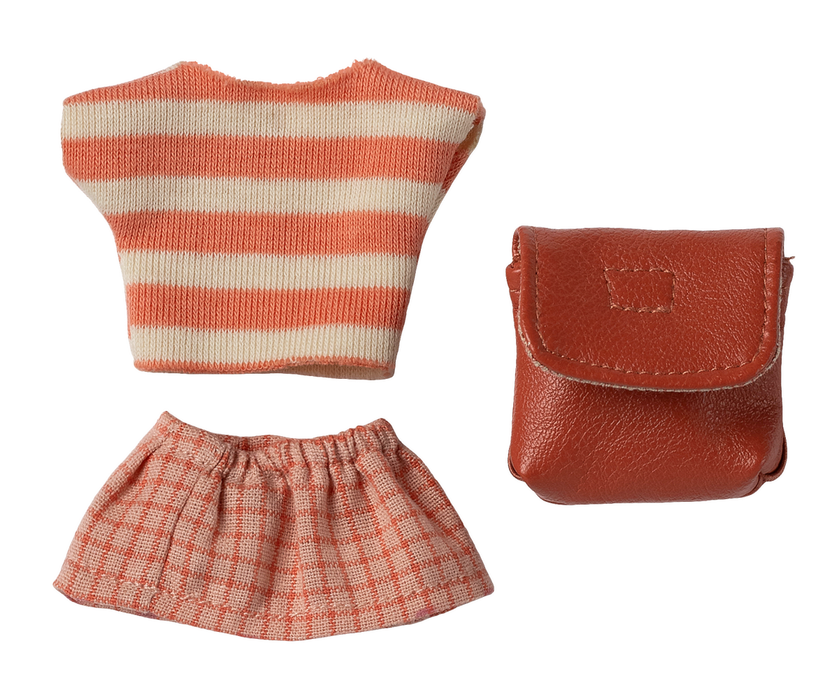 Maileg Clothes and Bag, Big Sister Mouse - Coral at Bibelot Leek