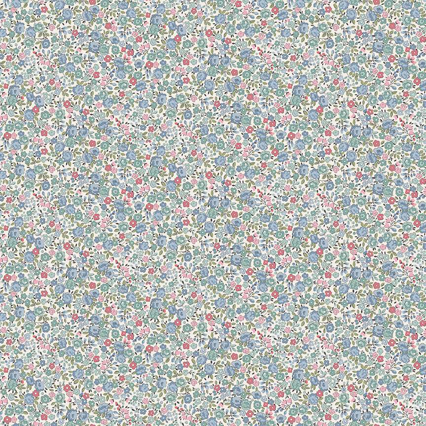 Makower Petite Fleur Rose Blue 181/B Cotton Fabric at Bibelot, Leek