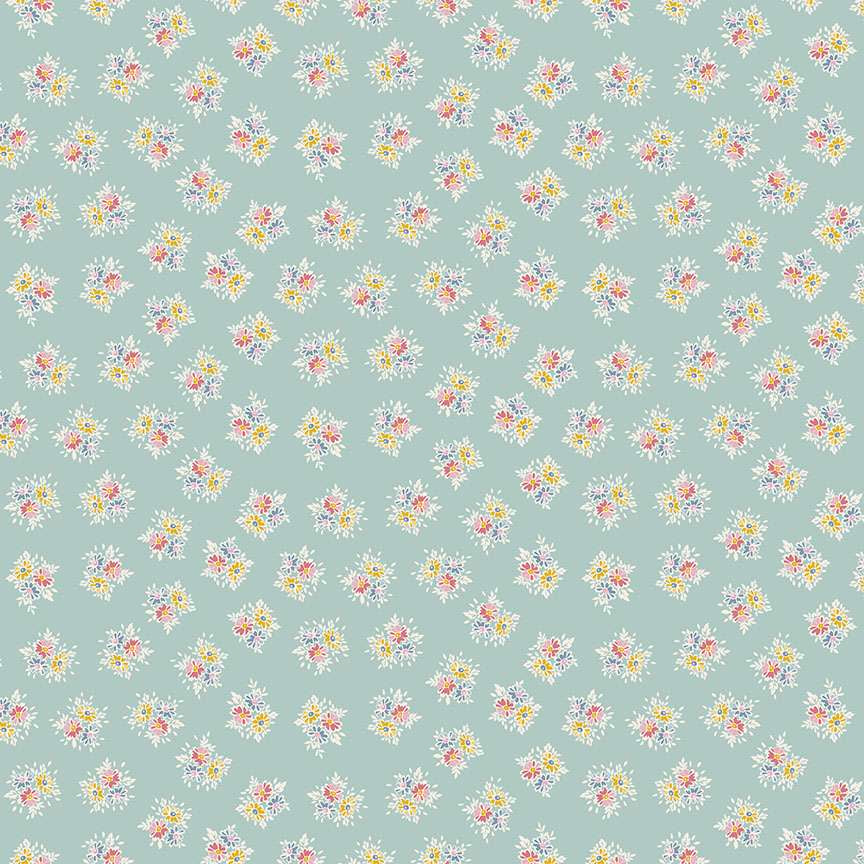 Makower Petite Fleur Posy Teal 184/T Cotton Fabric at Bibelot, Leek