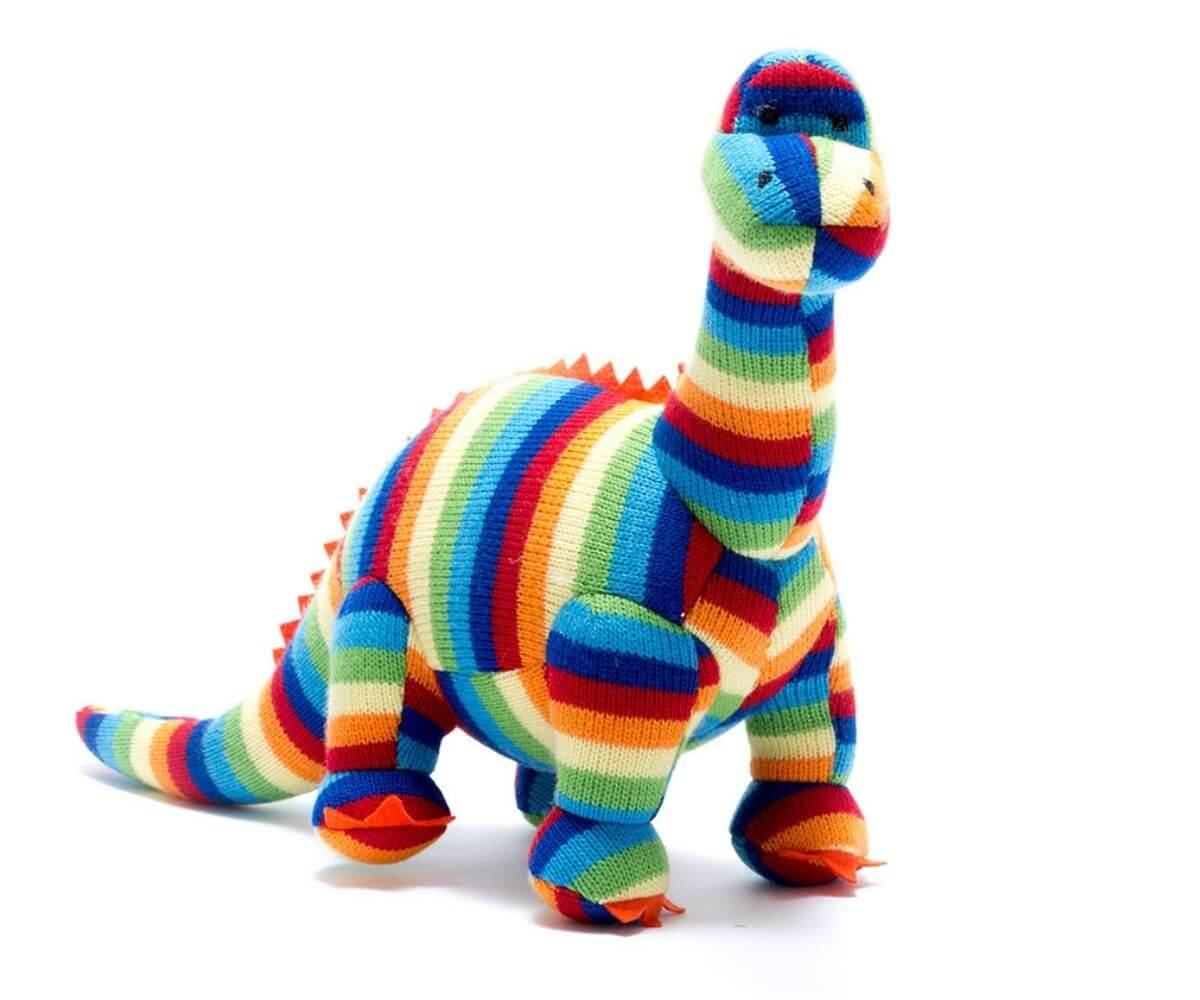 Best Years Knitted Dinosaur Bold Stripe Diplodocus Toy image 0