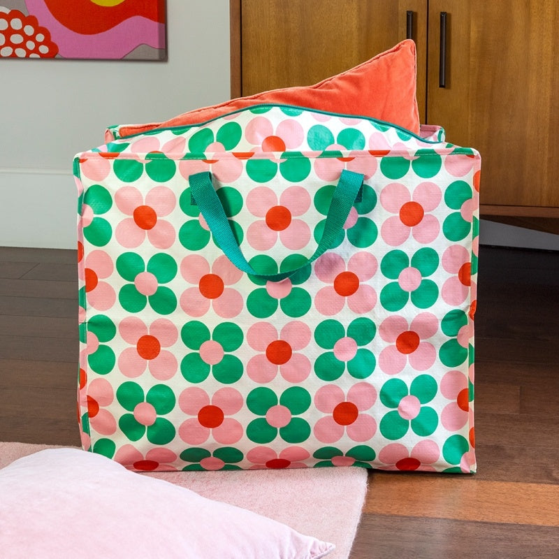 Pink and Green Daisy Jumbo Storage Bag at Bibelot Leek UK Stockist