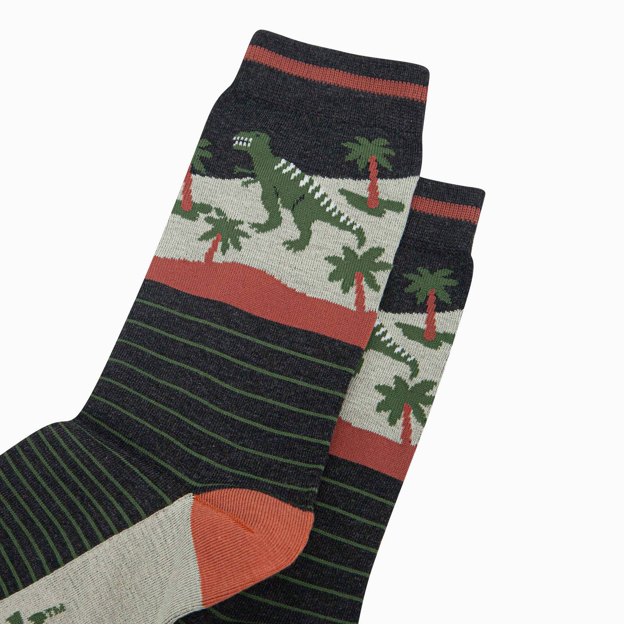 Sock Talk Men's Bamboo Socks - Black/Green, T-Rex Forest Bibelot Leek UK Sockist