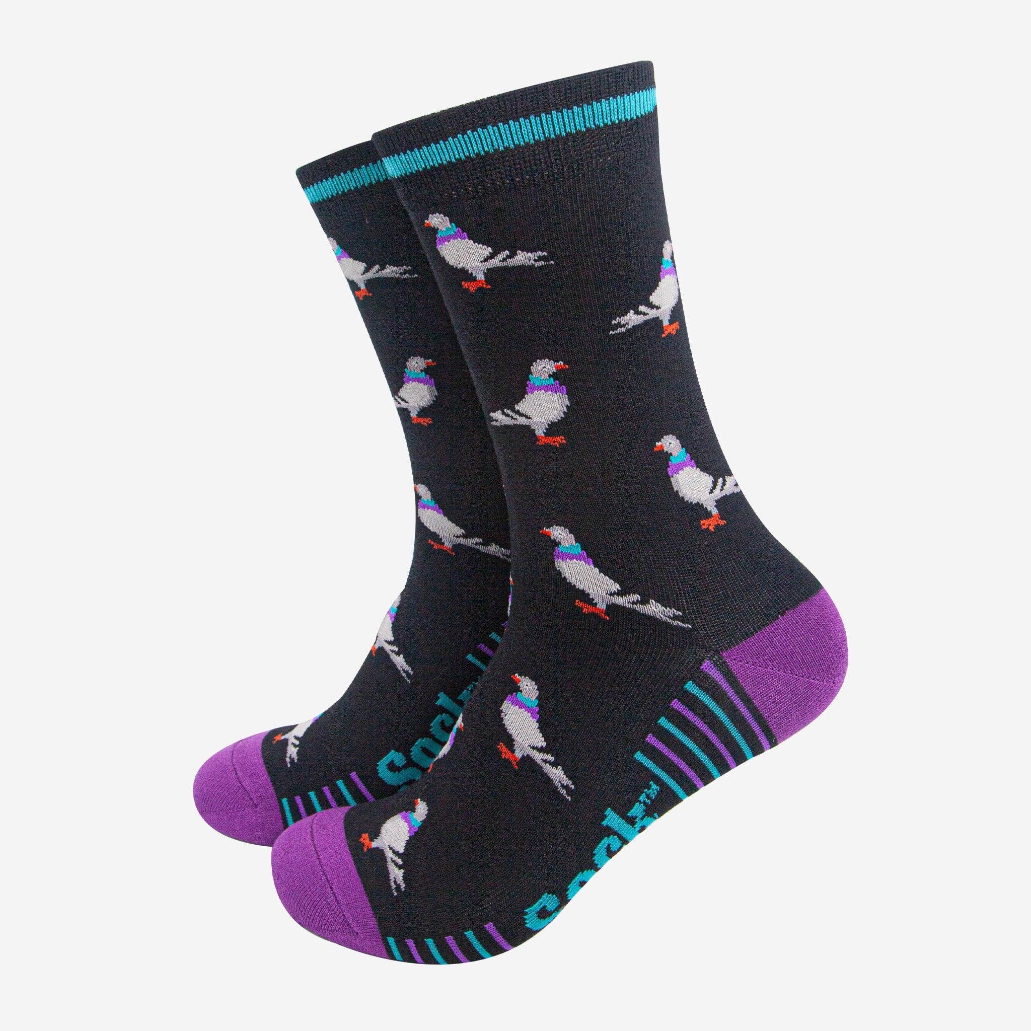 Sock Talk Men's Bamboo Socks - Black/Purple, Pigeon Bibelot Leek UK Stockist