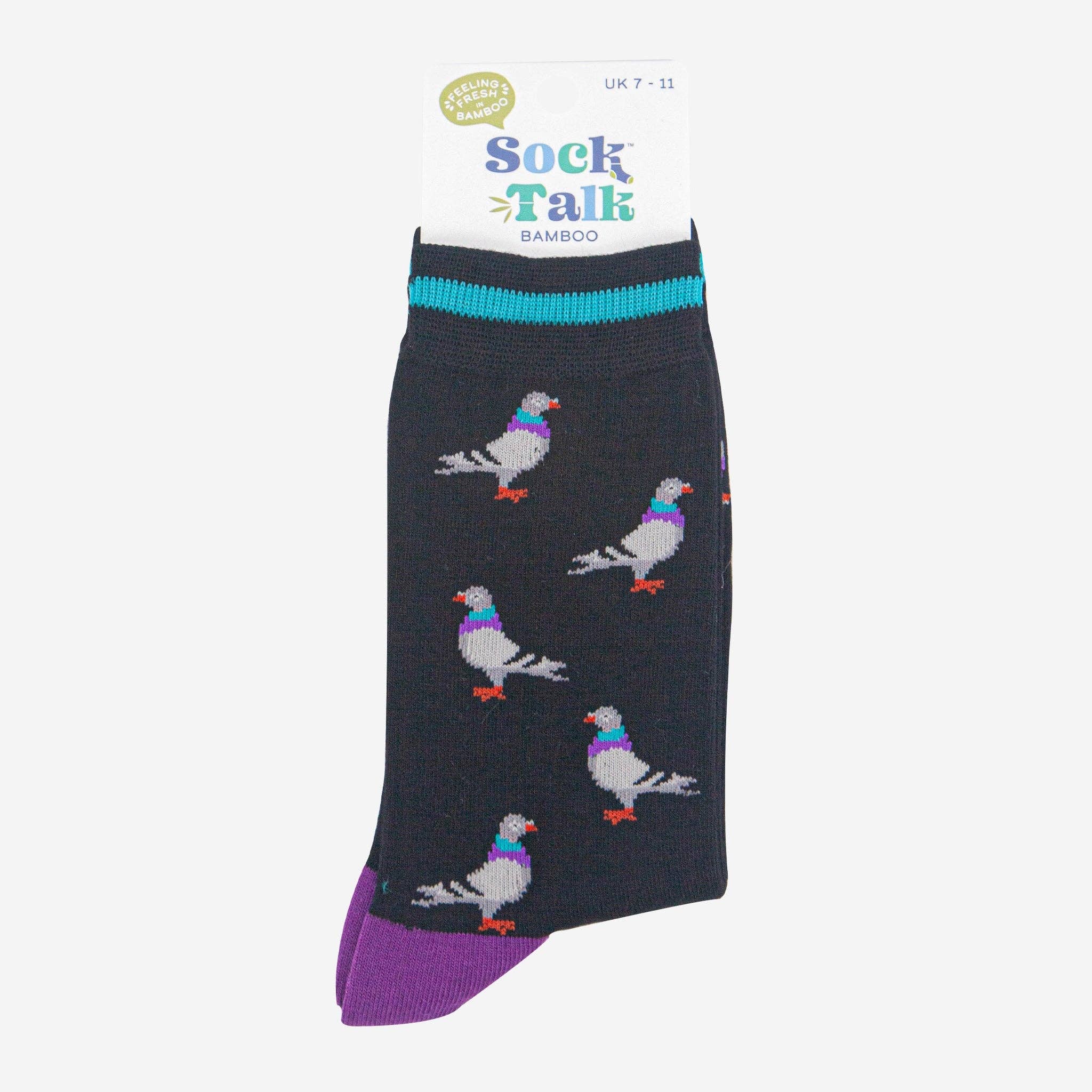 Sock Talk Men's Bamboo Socks - Black/Purple, Pigeon Bibelot Leek UK Stockist