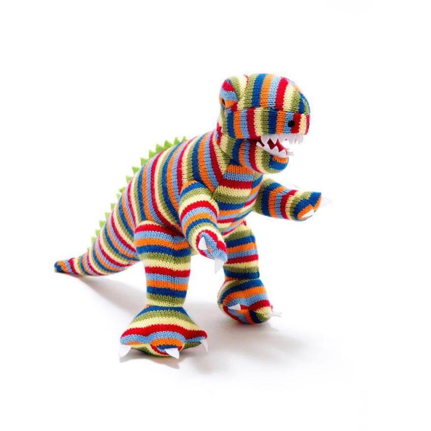 Best Years Small Stripe T-Rex Knitted Rattle image 0