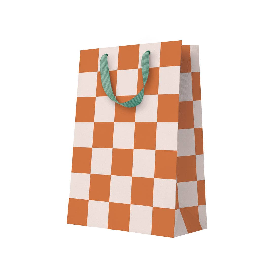 Ohh Deer burnt orange Checkerboard large Gift Bag at Bibelot Leek UK Stockist