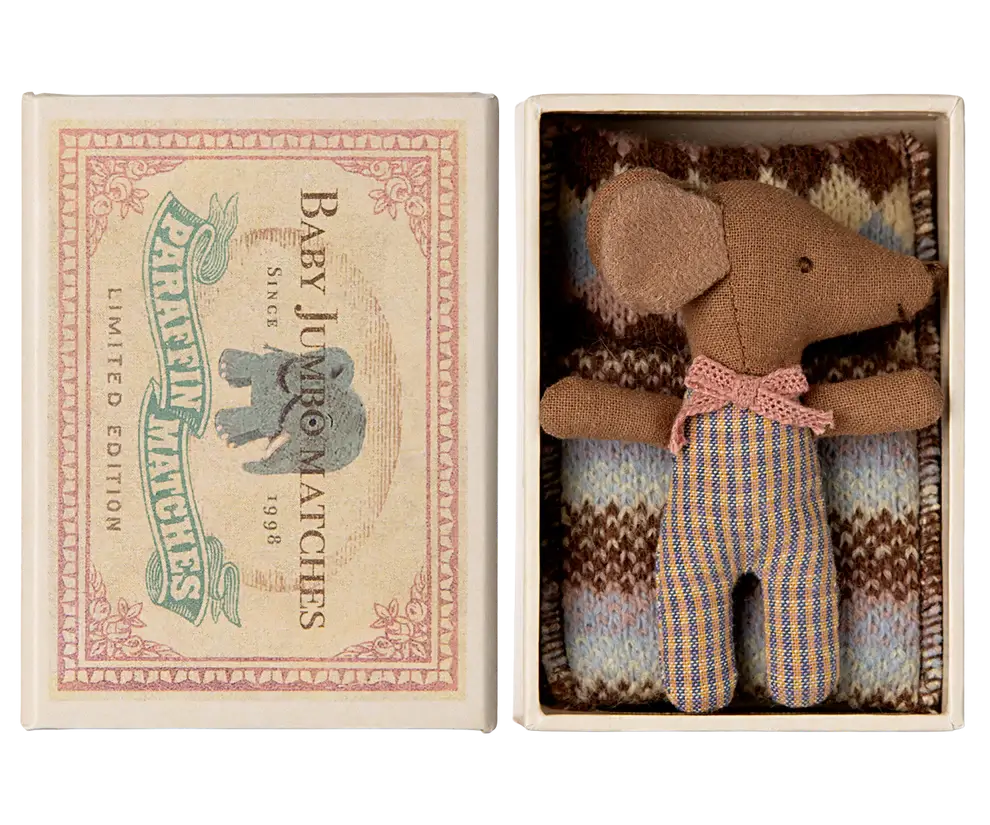 Maileg Sleepy Wakey Baby Mouse in Matchbox - Rose image 0