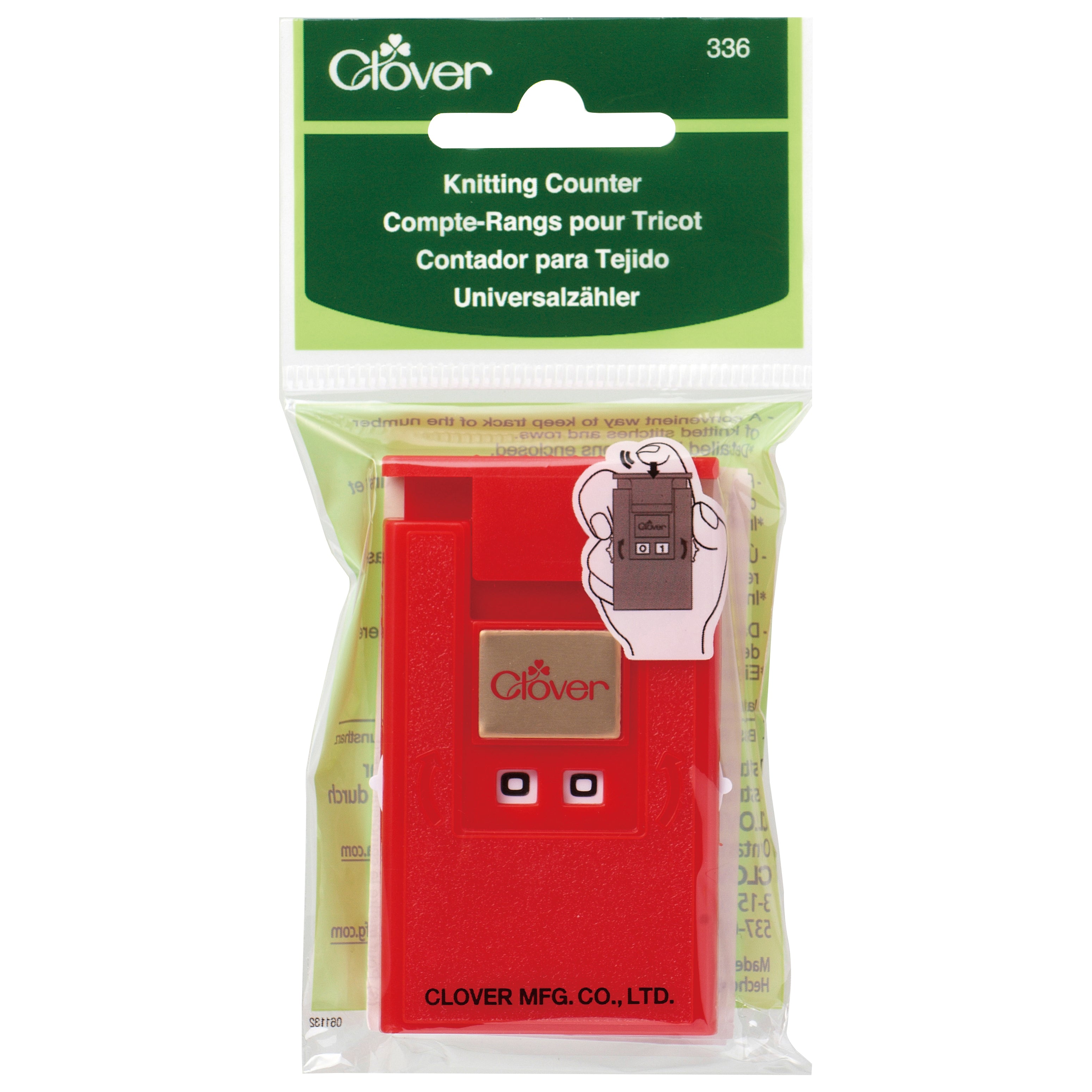 Red knitting counter with green packaging featuring the Clover brand on a white background.