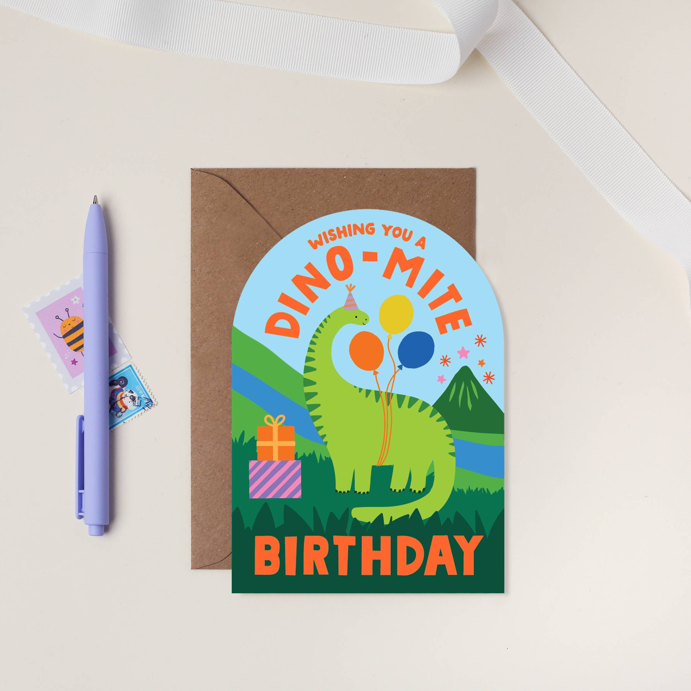 Mifkins Dino-mite Dinosaur Kids Birthday Card at Bibelot leek