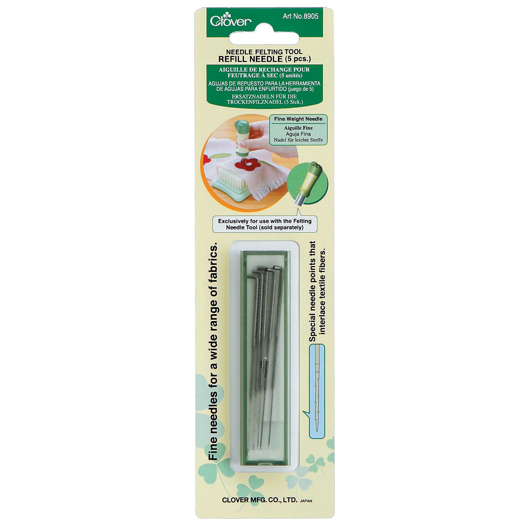 Clover needle felting tool packaging with needles on a white background