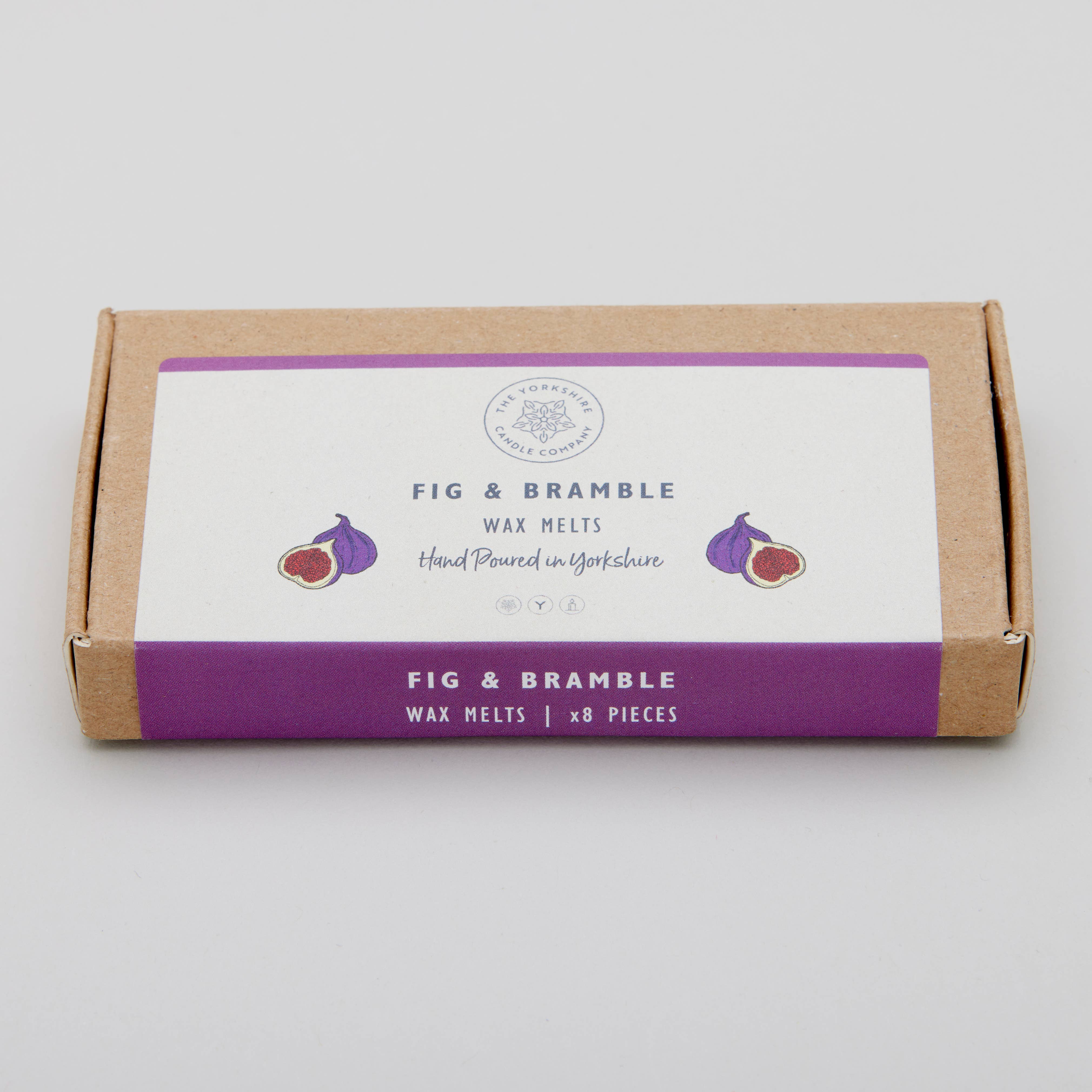 Box of Fig & Bramble wax melts on a light gray background