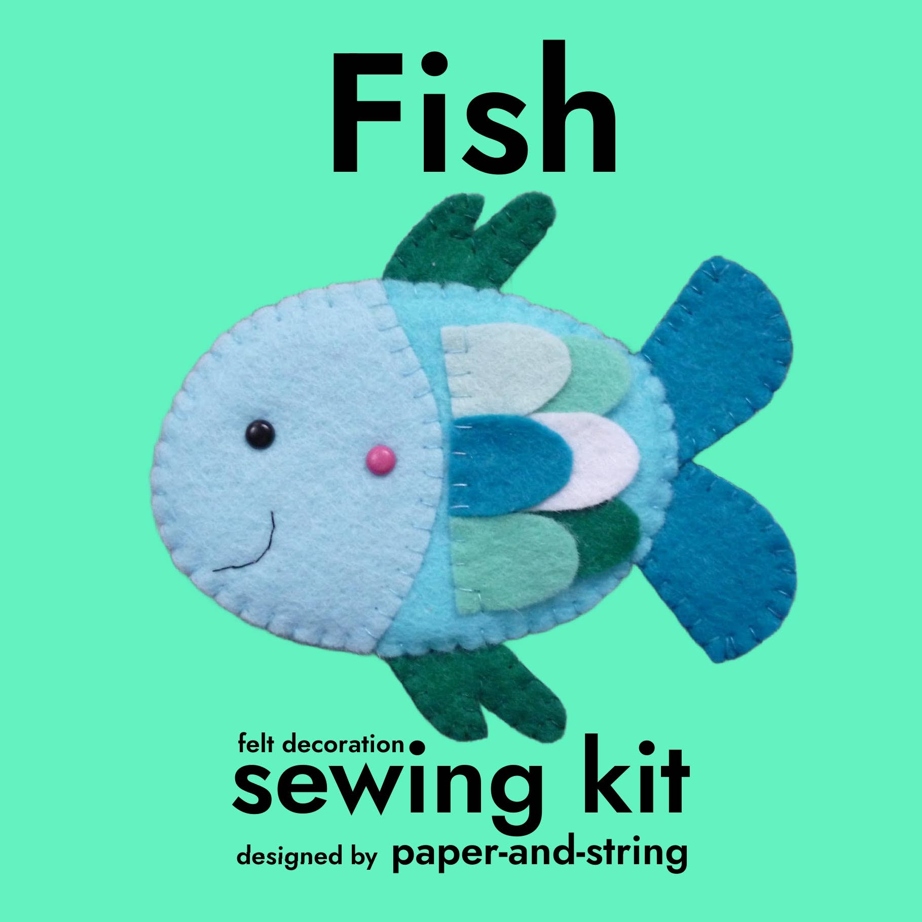 Paper and String Fish Felt Decoration Sewing Kit by Bibelot, Leek