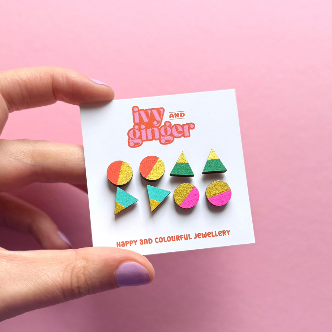 Retro Brights Gold Edge Stud Earrings Set