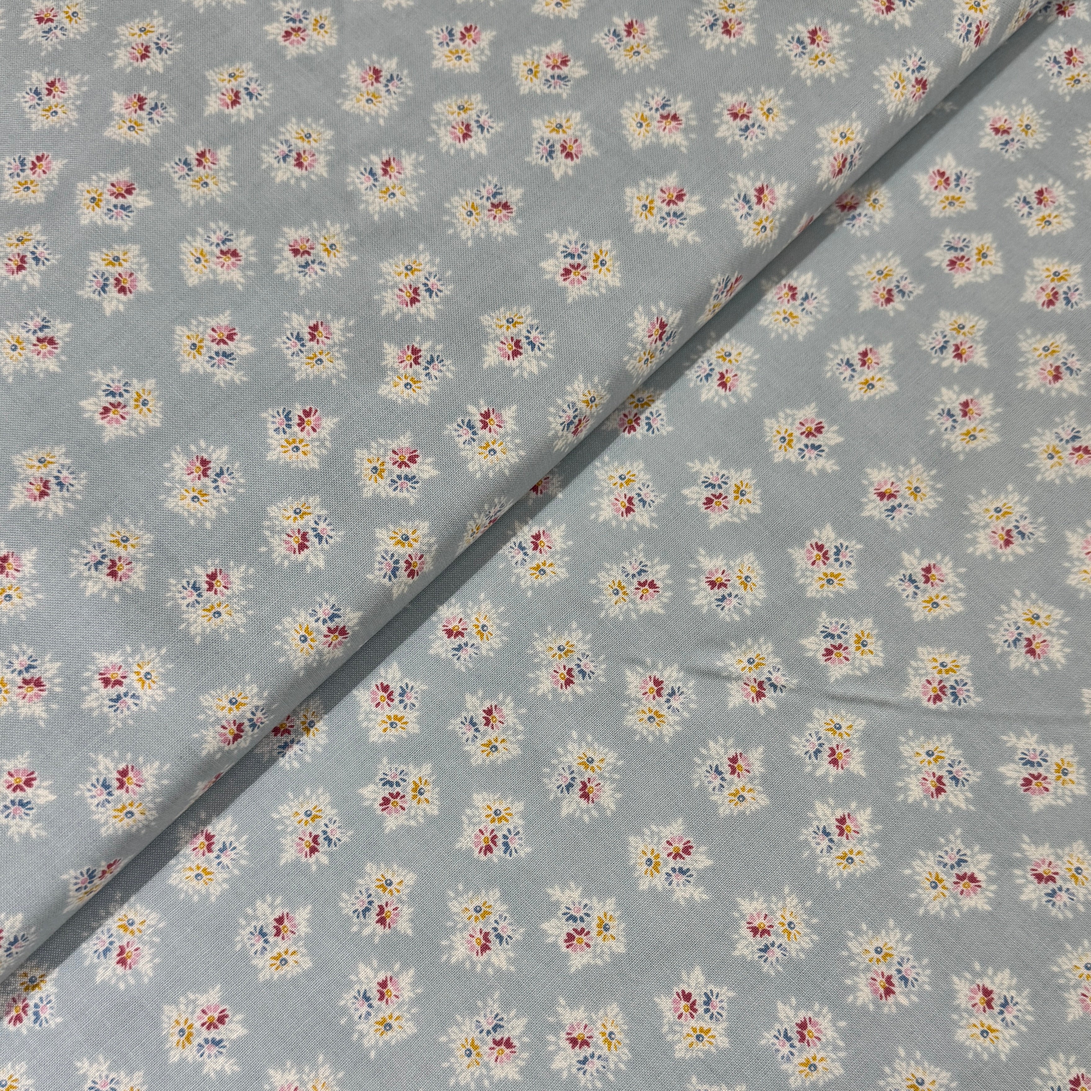 Makower Petite Fleur Posy Teal 184/T Cotton Fabric at Bibelot, Leek