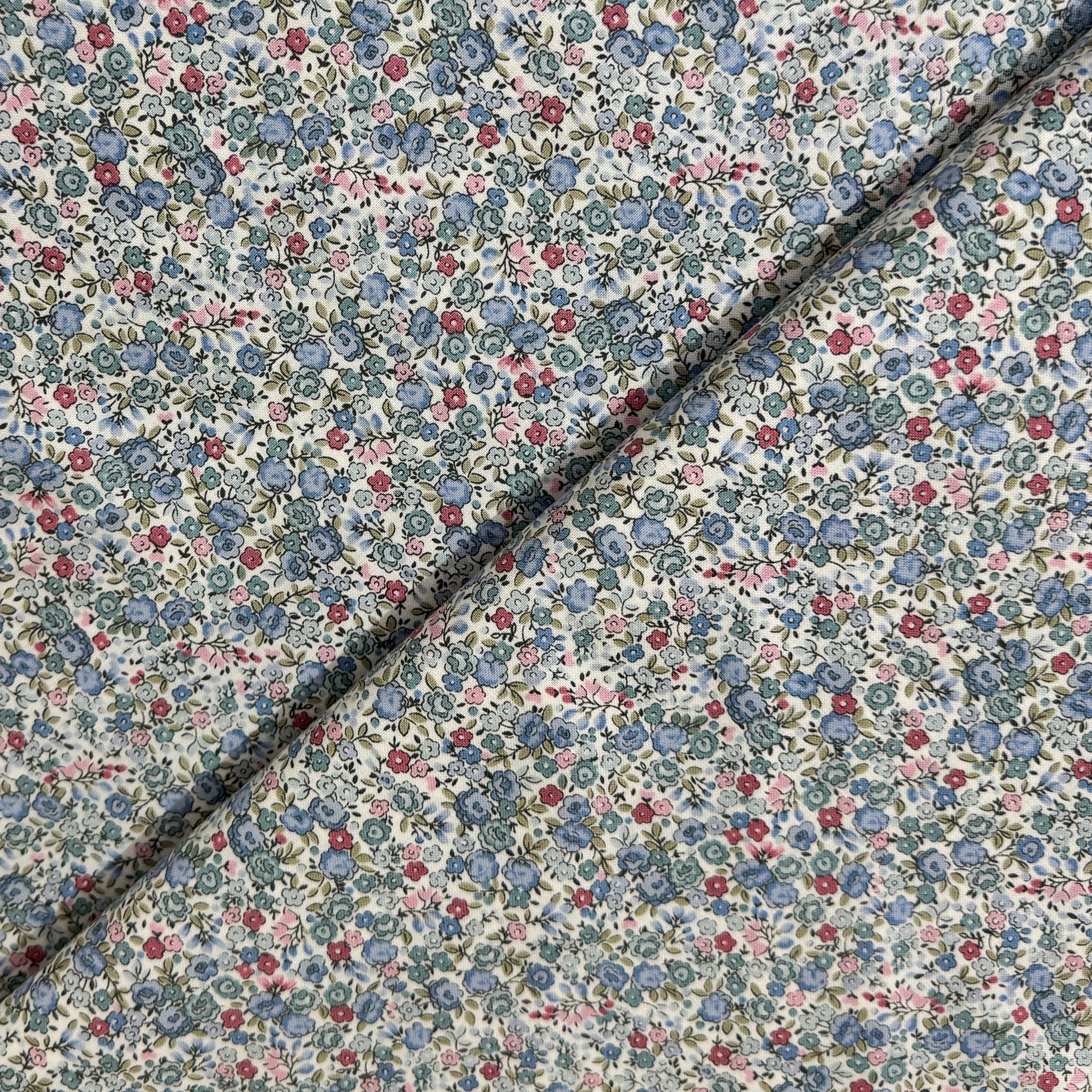 Makower Petite Fleur Rose Blue 181/B Cotton Fabric at Bibelot, Leek