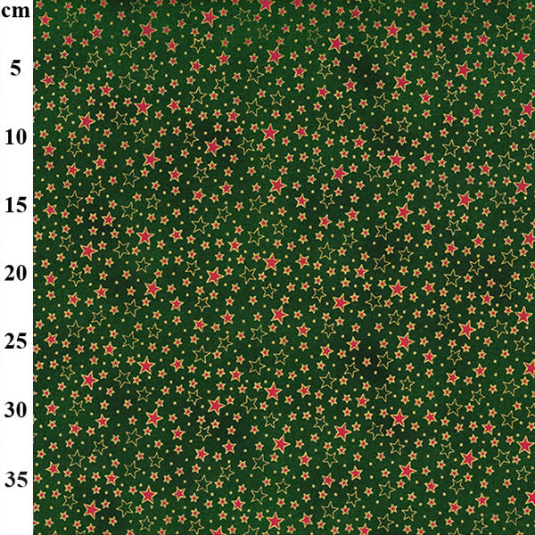 John Louden Christmas Multi Stars on Green Cotton Fabric at Bibelot Leek