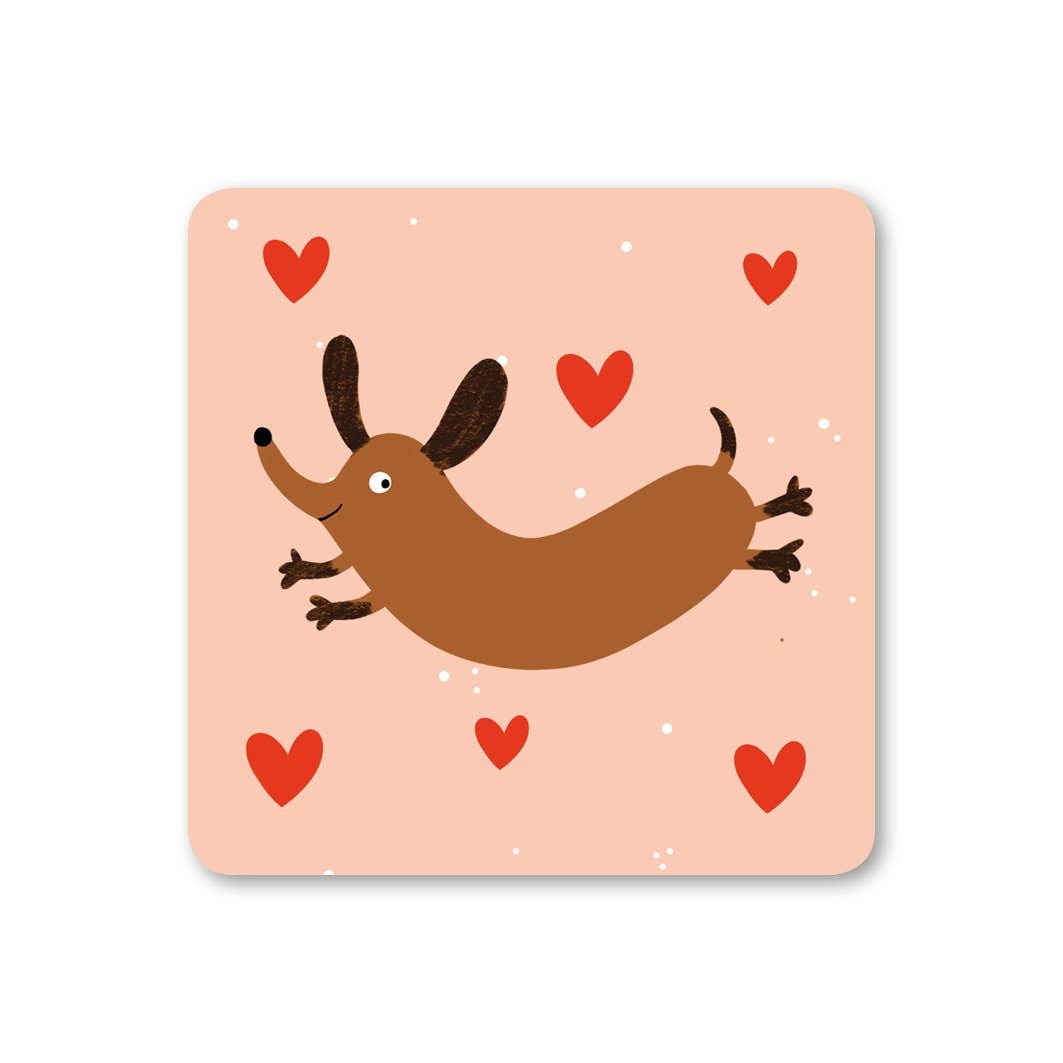Lucy Maggie Designs Jumpy Sausage Dog Coaster at Bibelot, Leek