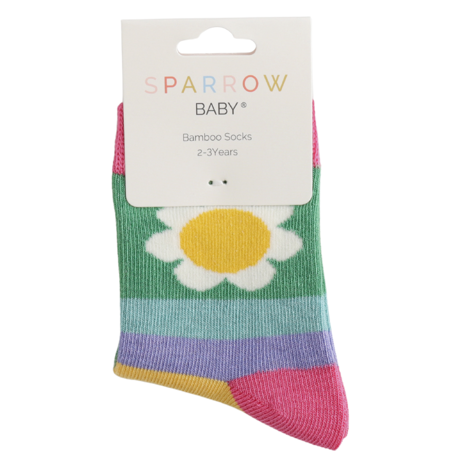 Miss Sparrow Baby Daisy & Stripes Socks Green (2-3yrs) at Bibelot Leek