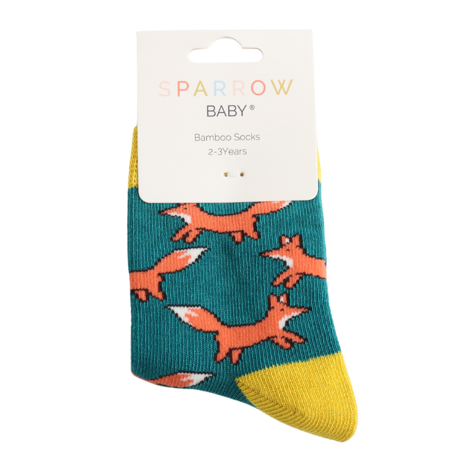 Miss Sparrow Baby Foxes Teal Socks (2-3yrs & 4-6yrs) at Bibelot eek UK Stockist