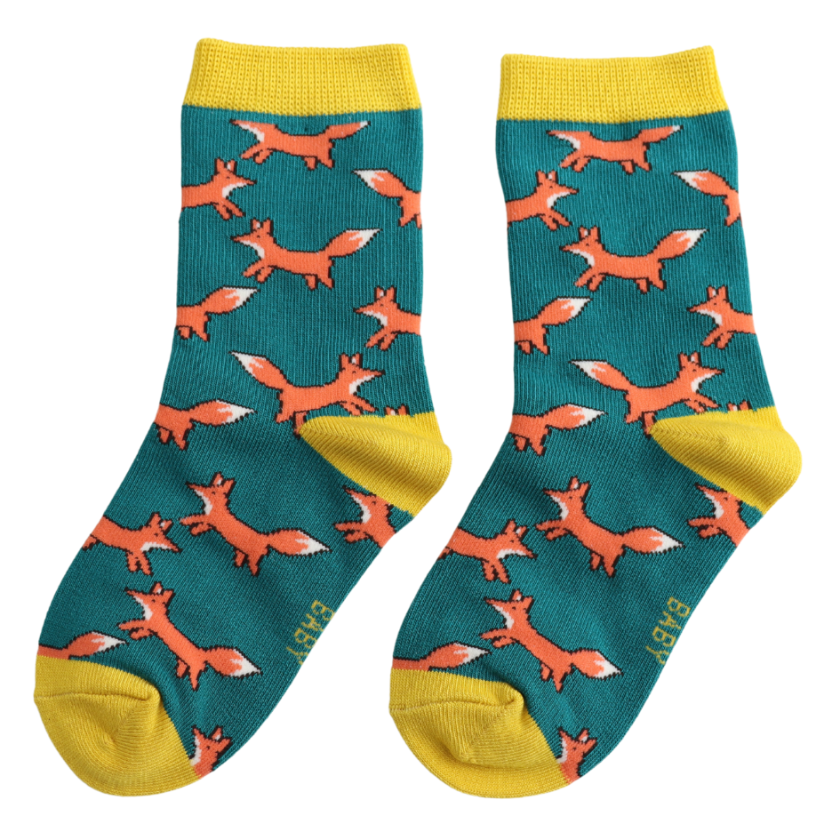 Miss Sparrow Baby Foxes Teal Socks (2-3yrs & 4-6yrs) at Bibelot eek UK Stockist