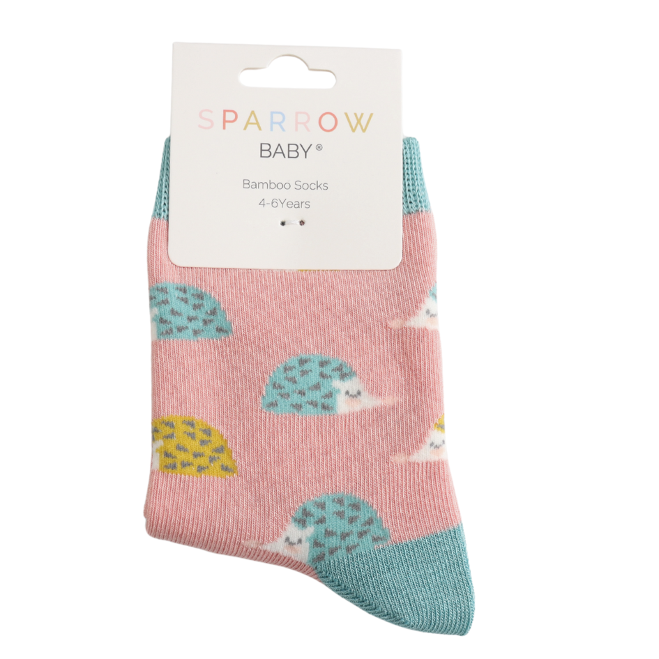 Miss Sparrow Baby Geo Hedgehogs Dusky Pink Socks (2-3yrs & 4-6yrs) at Bibelot Leek UK Stockist