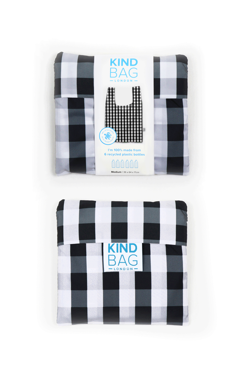 Kind Bags Gingham Black & White | Medium Reusable Tote Bag at Bibelot Leek UK Stockist