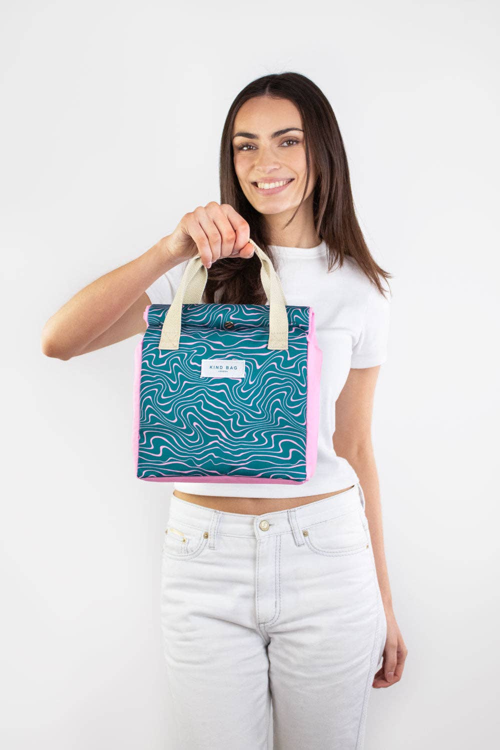 Kind Bags Lunch Bag | Contours Green and Pink at Bibelot Leek UK Stockist