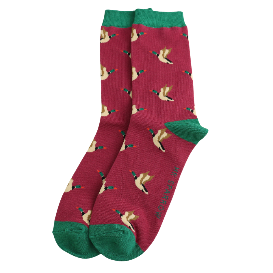 Mr Sparrow Flying Ducks Socks Oxblood at Bibelot Leek