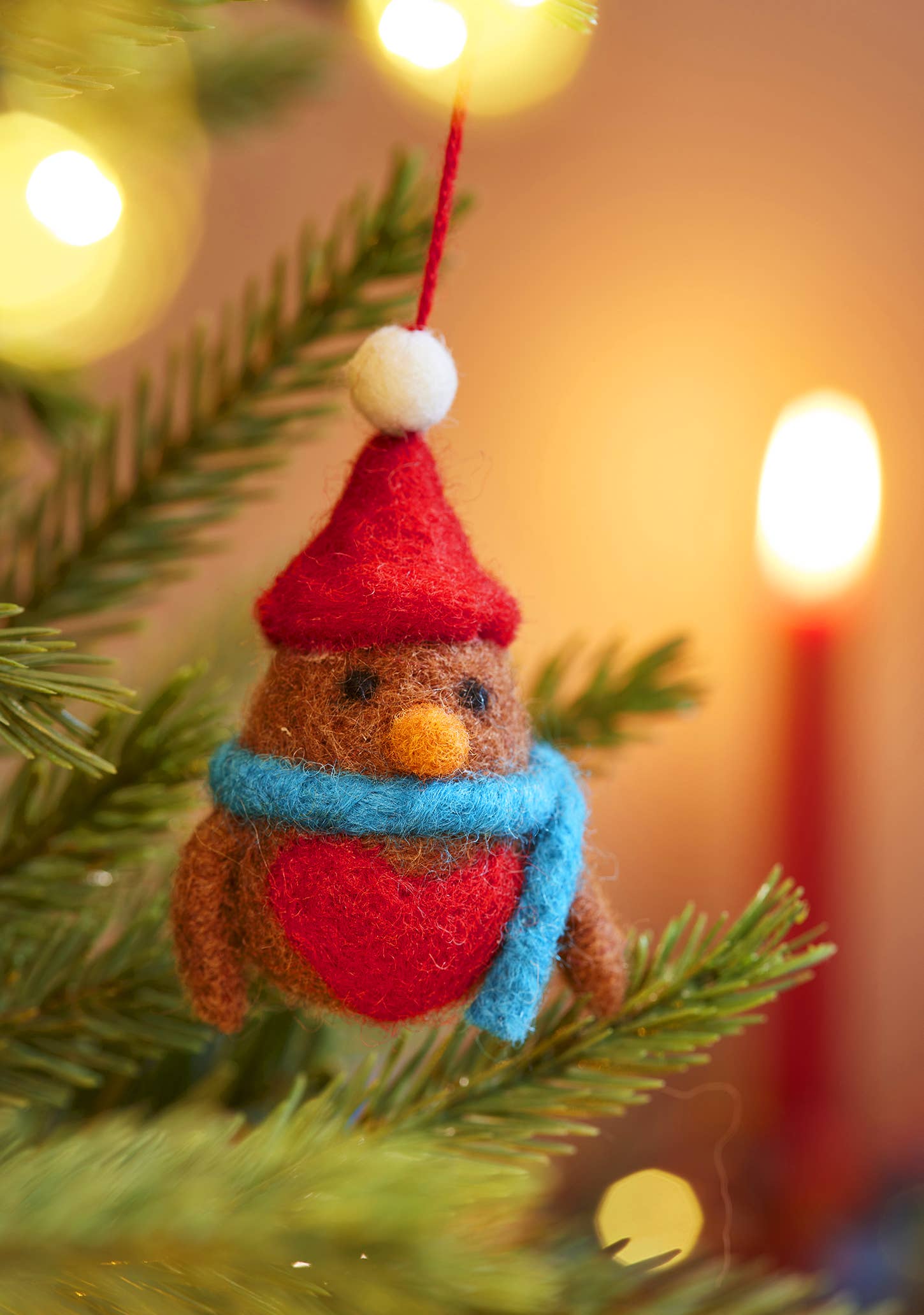 Namaste Fair Trade Set of 5 Hanging Felt Robin Decorations