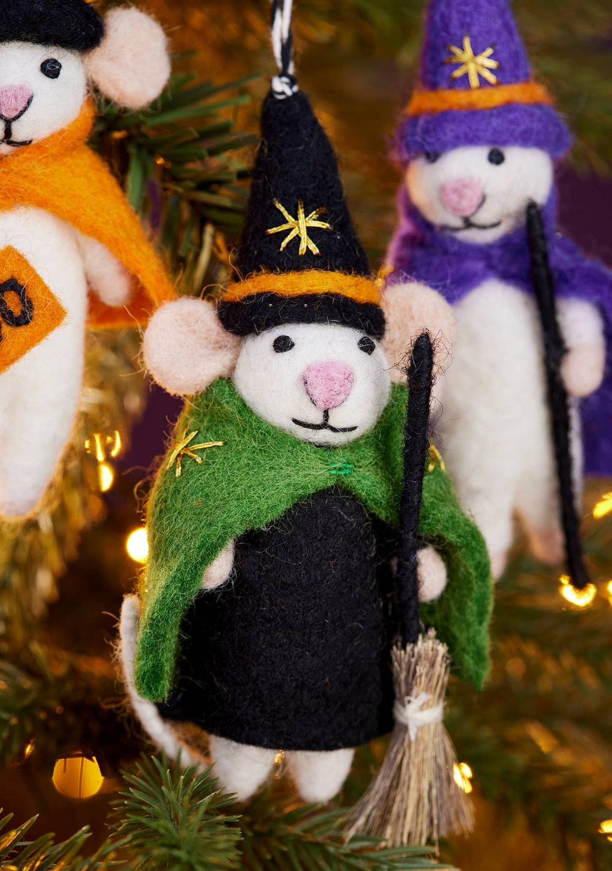 Namaste Felt Halloween Witch Wizard Mice Decoration at Bibelot Leek UK Stockist