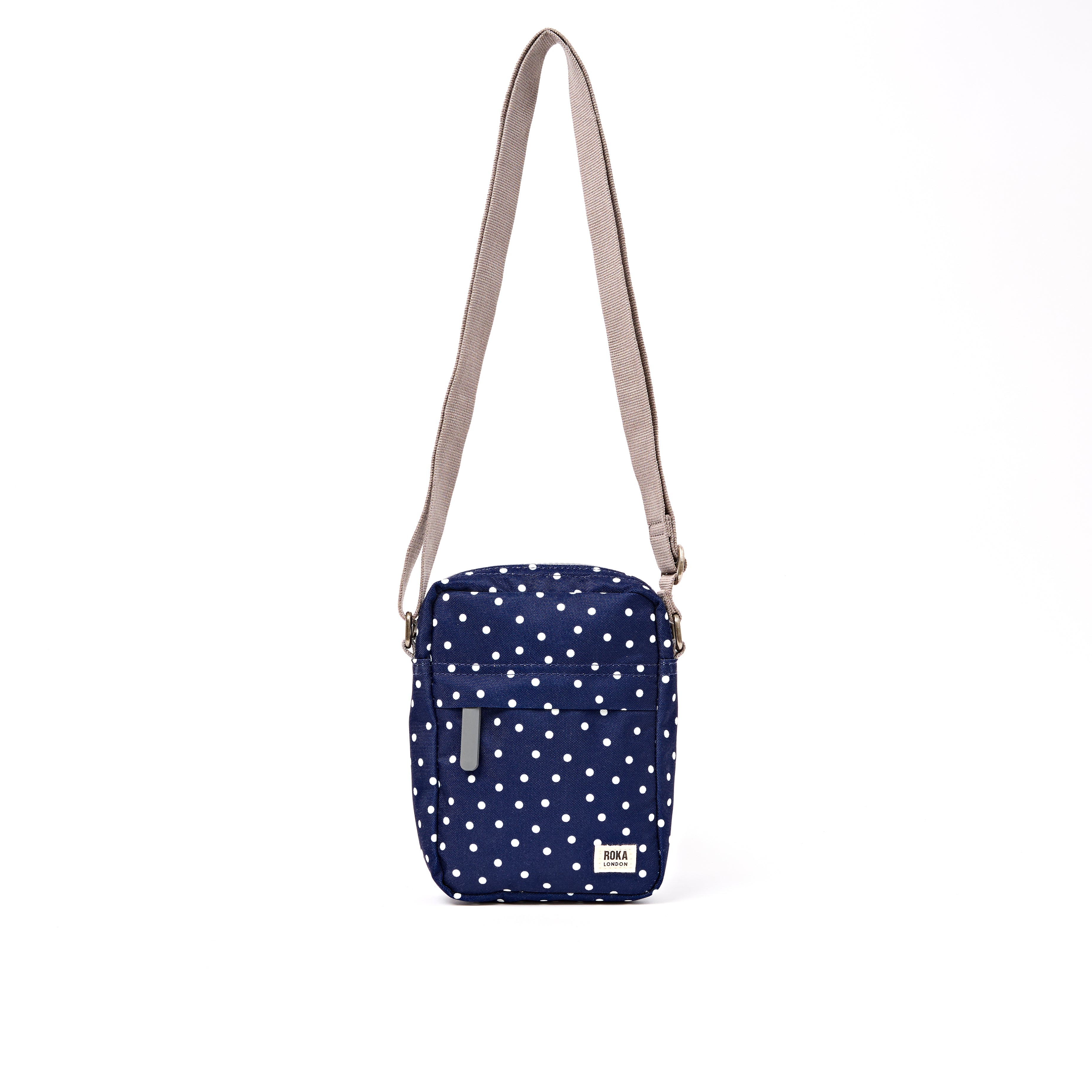 Roka Bond Crossbody Recycled Canvas: Navy Polka Dot at Bibelot Leek UK Stockist