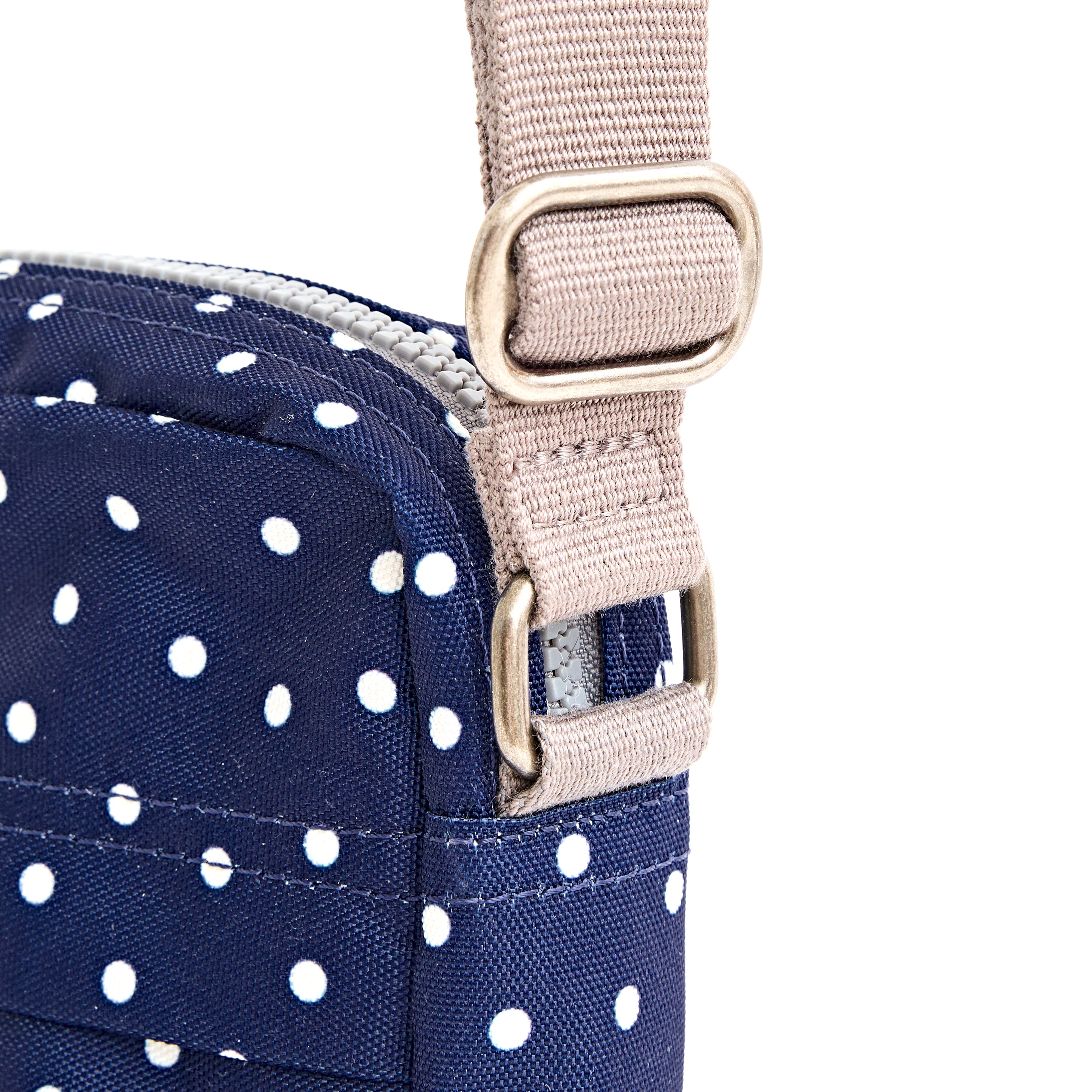 Roka Bond Crossbody Recycled Canvas: Navy Polka Dot at Bibelot Leek UK Stockist