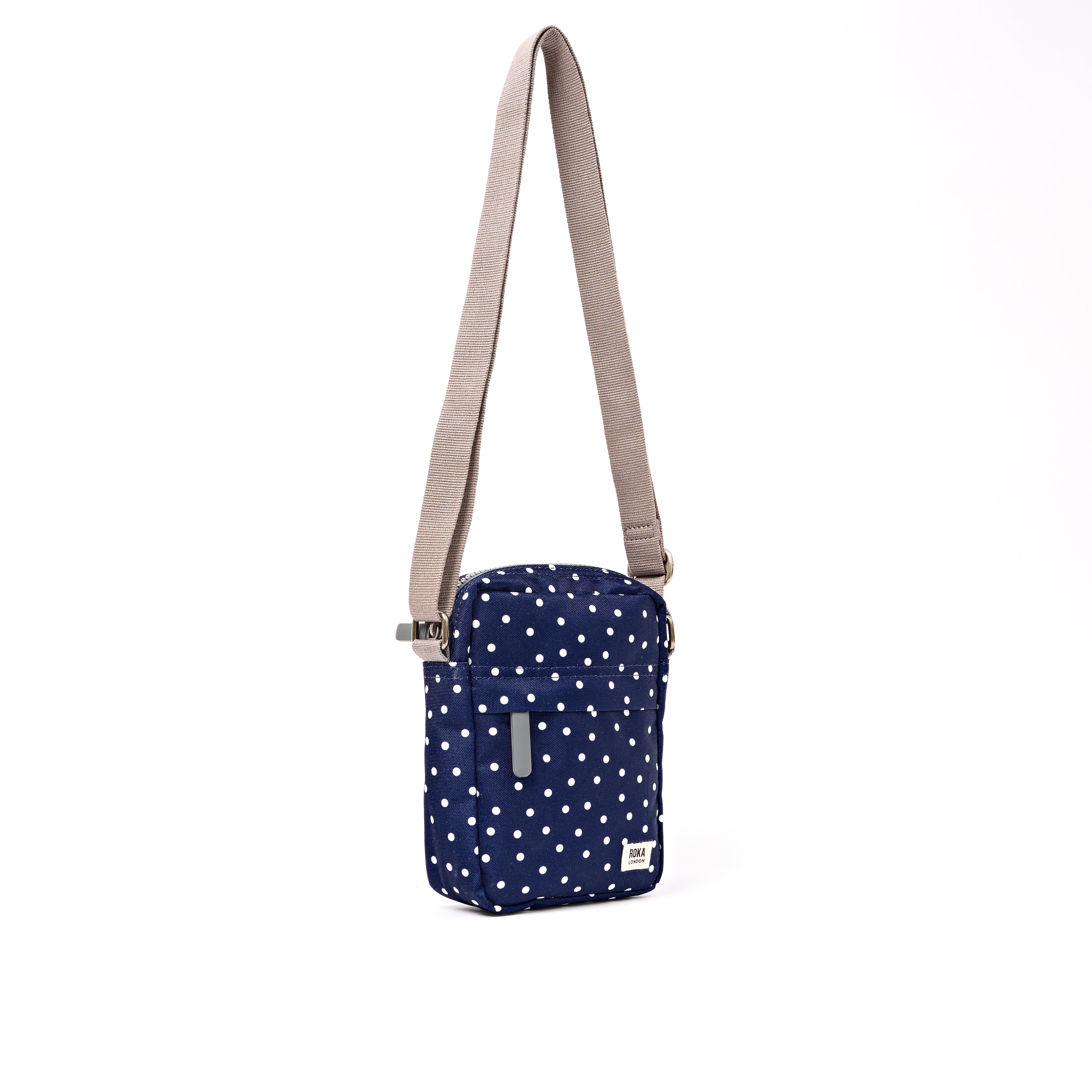 Roka Bond Crossbody Recycled Canvas: Navy Polka Dot at Bibelot Leek UK Stockist