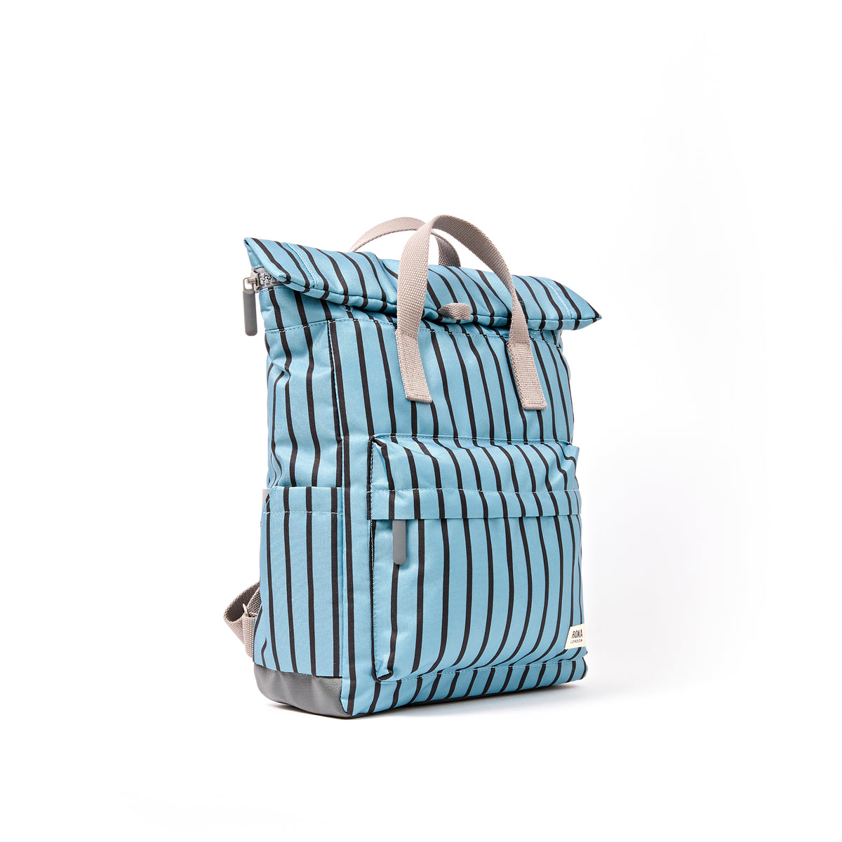 ROKA Canfield Roll Top Medium Backpack – Blue Stripe Recycled Canvas at Bibelot Leek UK Stockist