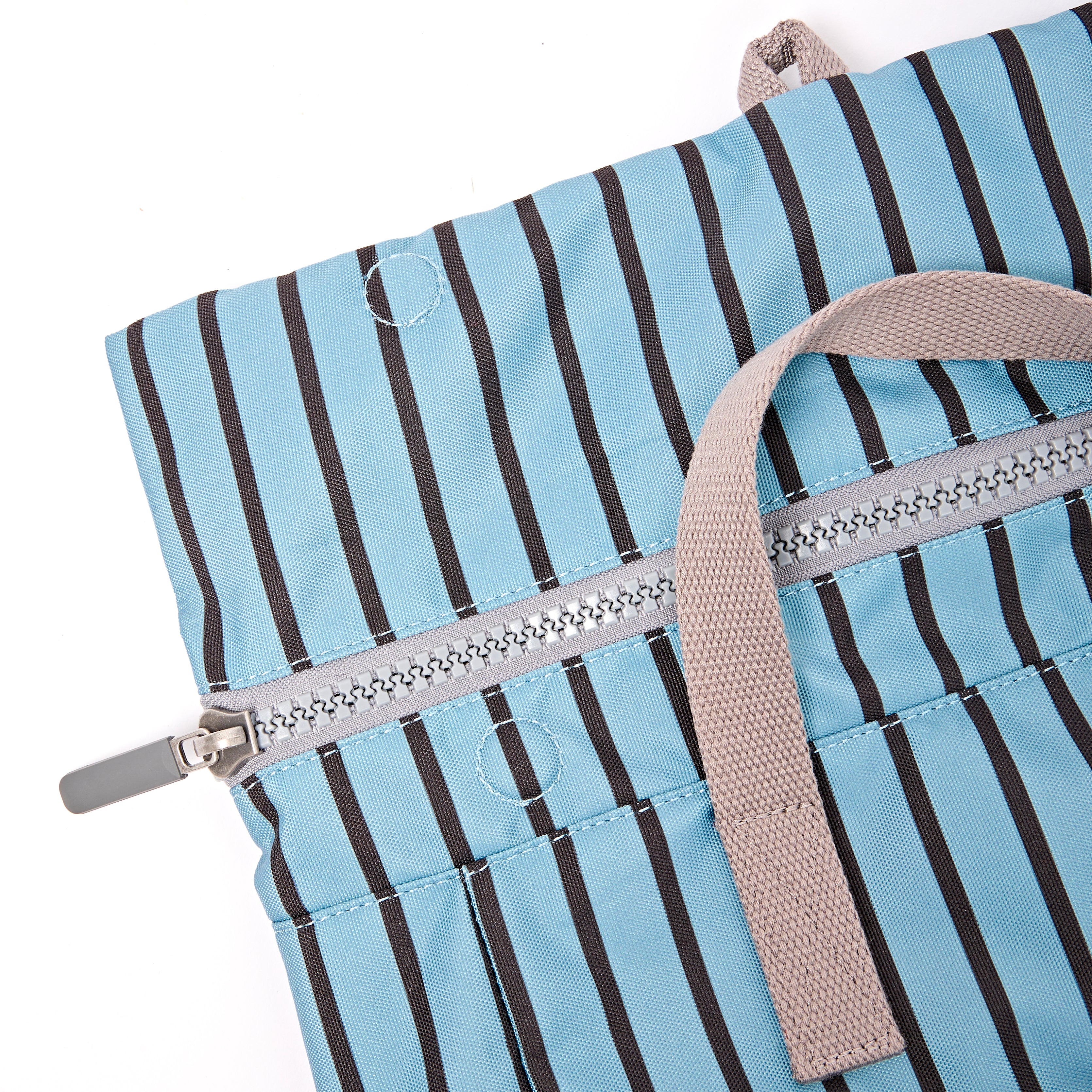 ROKA Canfield Roll Top Medium Backpack – Blue Stripe Recycled Canvas at Bibelot Leek UK Stockist