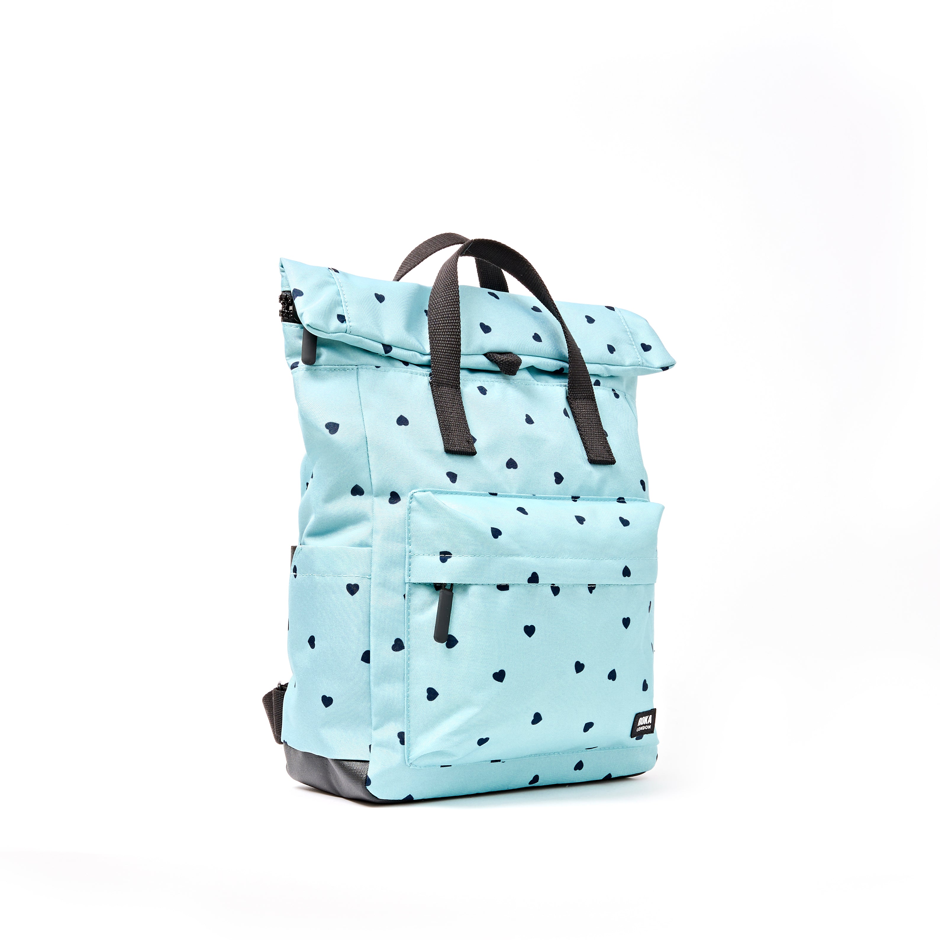 ROKA Canfield Roll Top Medium Backpack – Heart Print Recycled Canvas at Bibelot Leek UK Stockist