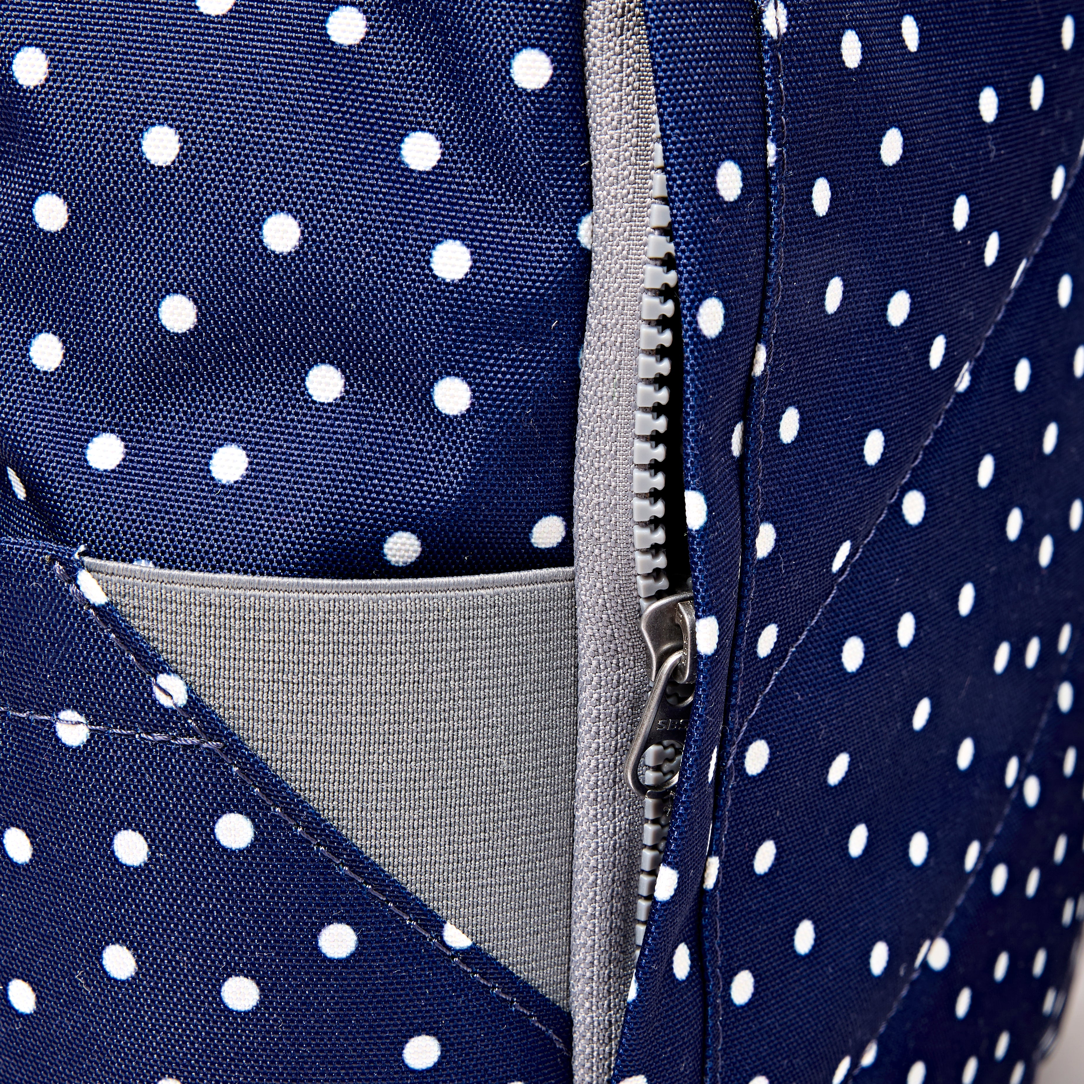 ROKA Canfield Roll Top Medium Backpack – Navy Polka Dot Recycled Canvas at Bibelot Leek UK Stockist