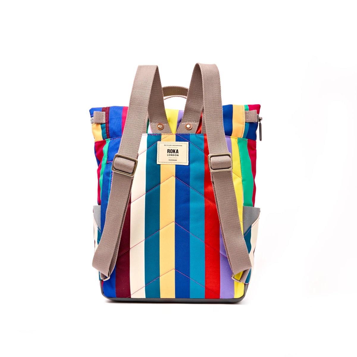 Roka Backpack Medium Canfield B Recycled Canvas: Wide Multi Stripe at Bibelot Leek UK Stockist