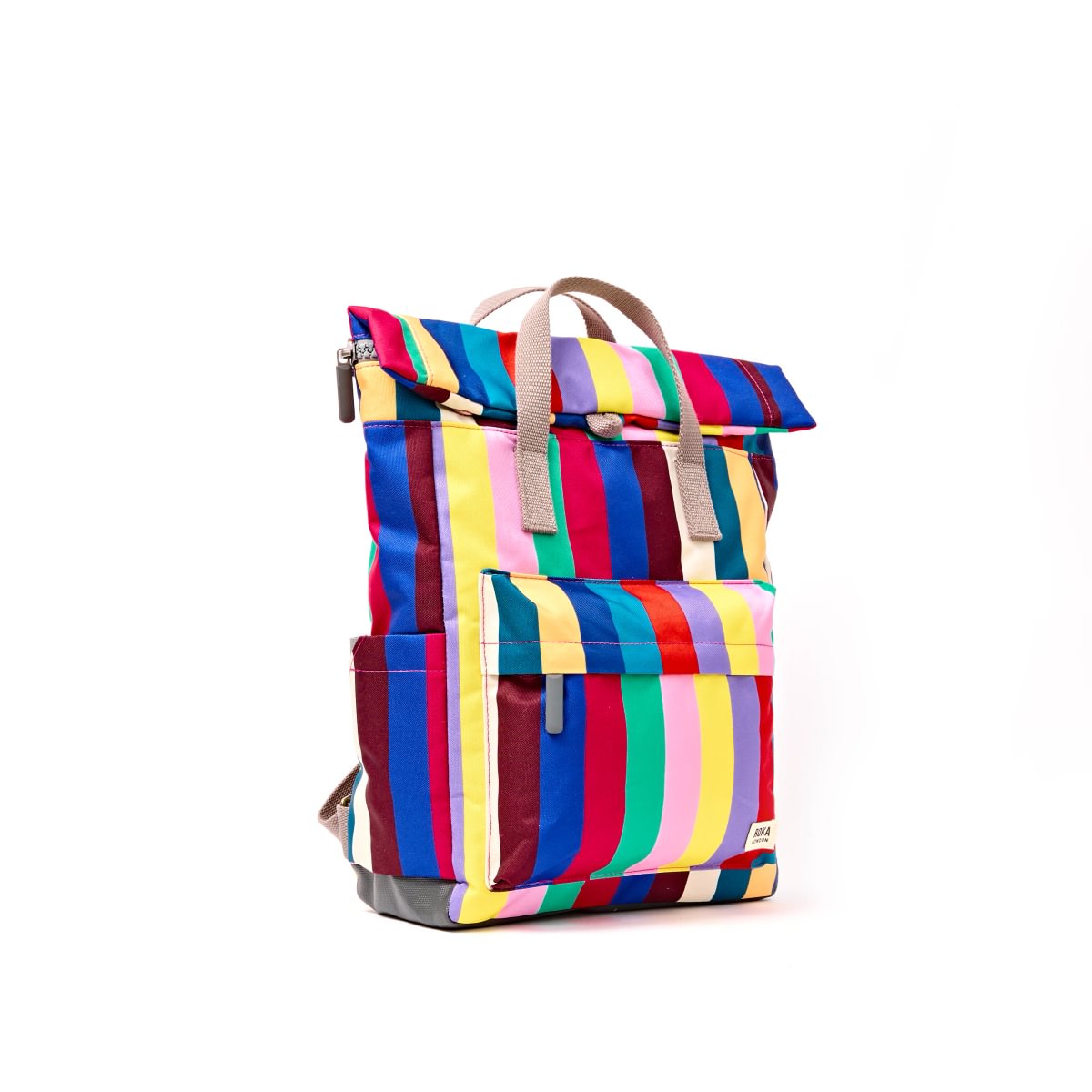 Roka Backpack Medium Canfield B Recycled Canvas: Wide Multi Stripe at Bibelot Leek UK Stockist