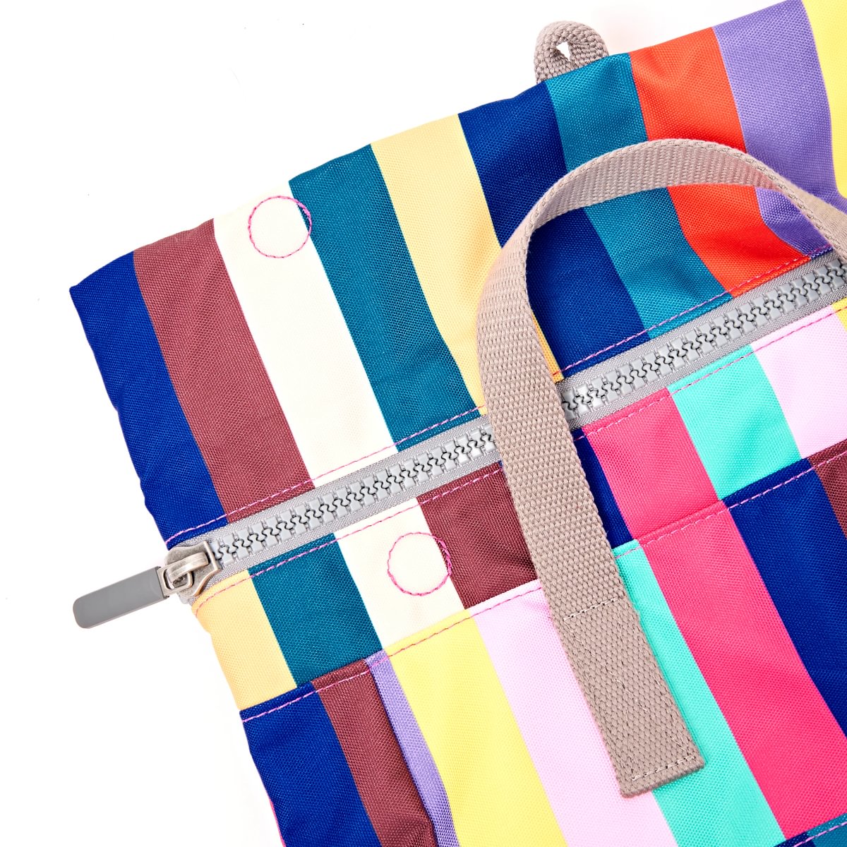 Roka Backpack Medium Canfield B Recycled Canvas: Wide Multi Stripe at Bibelot Leek UK Stockist