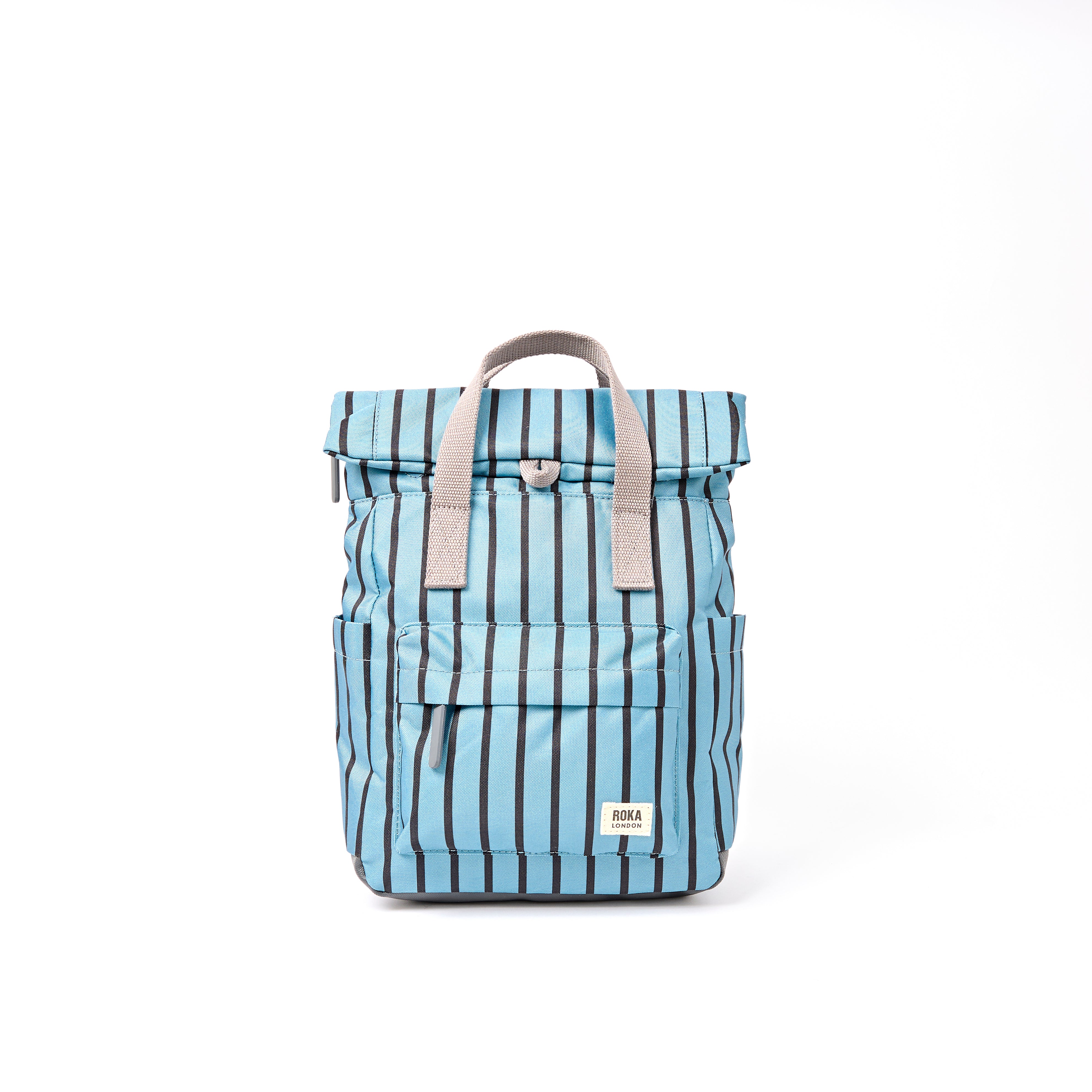 ROKA Canfield Roll Top Small Backpack – Blue Stripe Recycled Canvas at Bibelot Leek UK Stockist