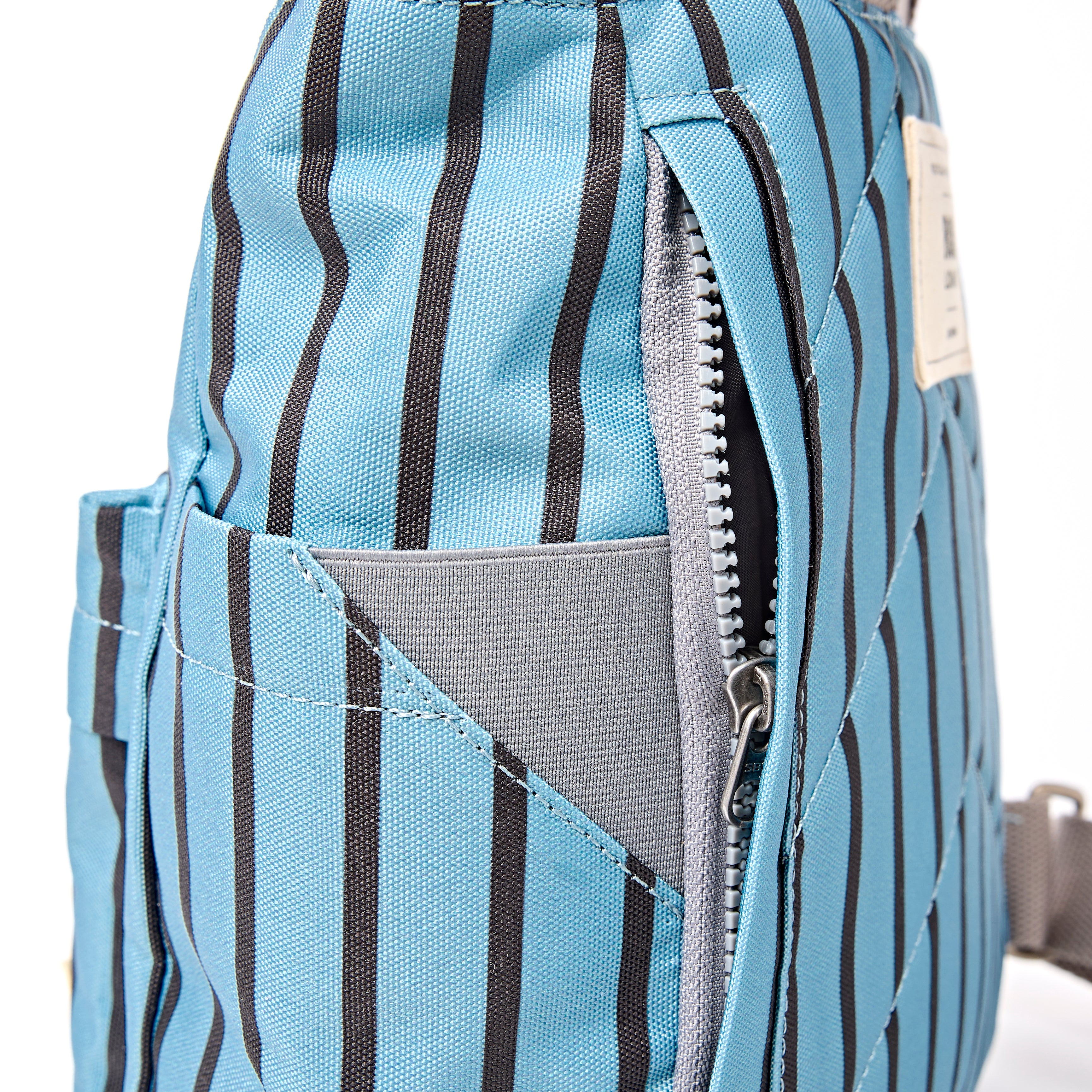 ROKA Canfield Roll Top Small Backpack – Blue Stripe Recycled Canvas at Bibelot Leek UK Stockist